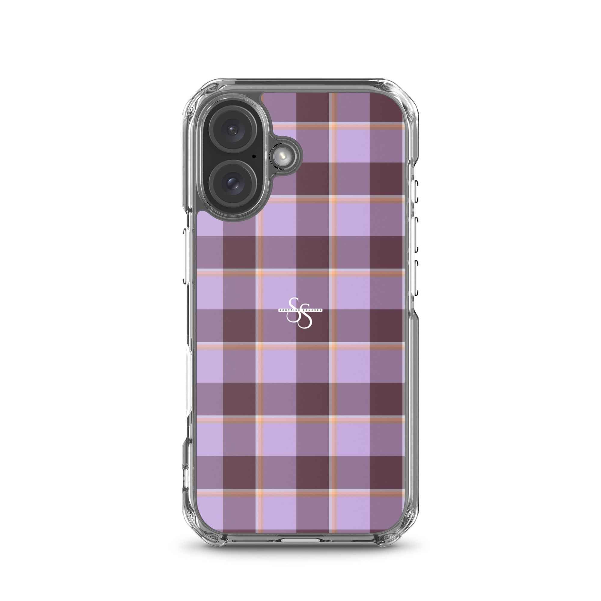 Clear Case for iPhone Light Wisteria and Livid Brown Plaid iPhone 16 - Scottish Squares