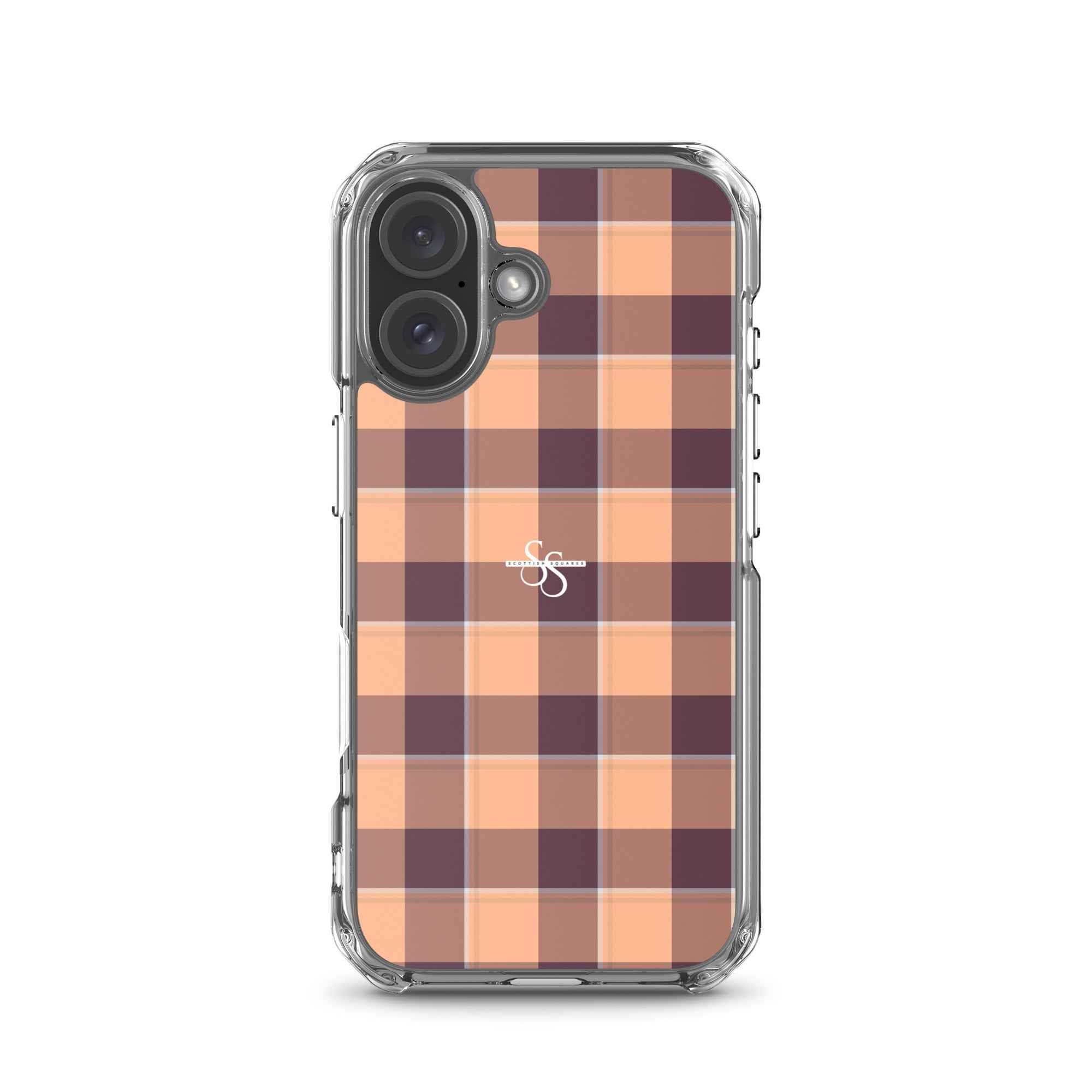 Clear Case for iPhone Hit Pink and Livid Brown Plaid iPhone 16 - Scottish Squares