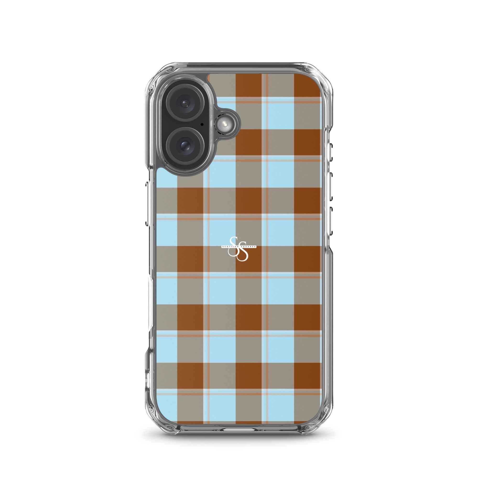 Clear Case for iPhone Blizzard Blue and Livid Brown Plaid iPhone 16 - Scottish Squares