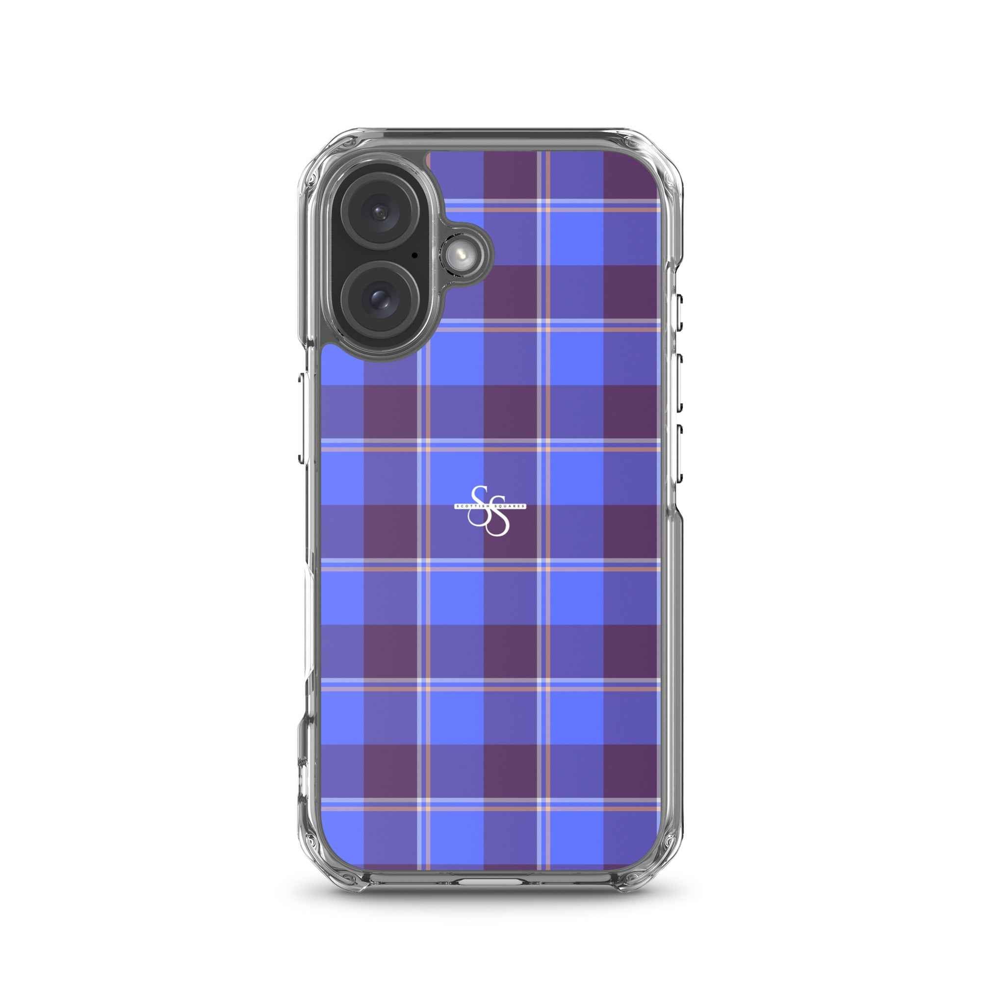 Clear Case for iPhone Cornflower Blue and Livid Brown Plaid iPhone 16 - Scottish Squares