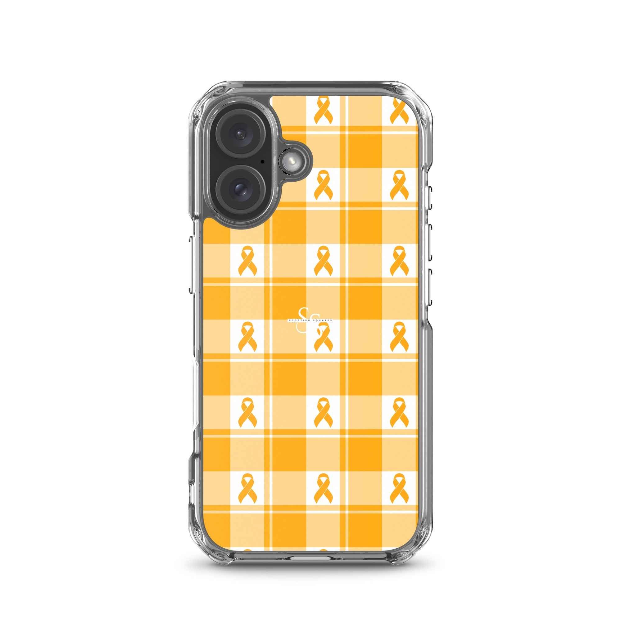 Clear Case for iPhone Kidney Cancer Awareness Plaid, Orange Ribbon, Supportive Gift iPhone 16 - Scottish Squares