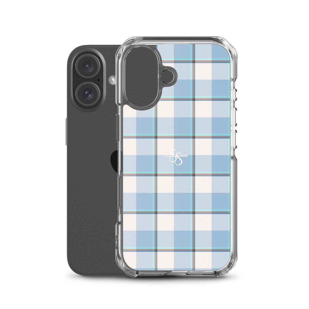 Clear Case for iPhone Pink Cloud and Blue Lagoon Plaid - Scottish Squares
