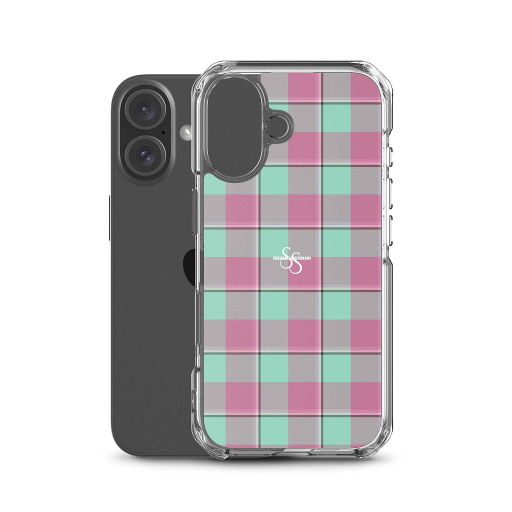 Clear Case for iPhone Vista Blue and Turkish Rose Plaid - Scottish Squares