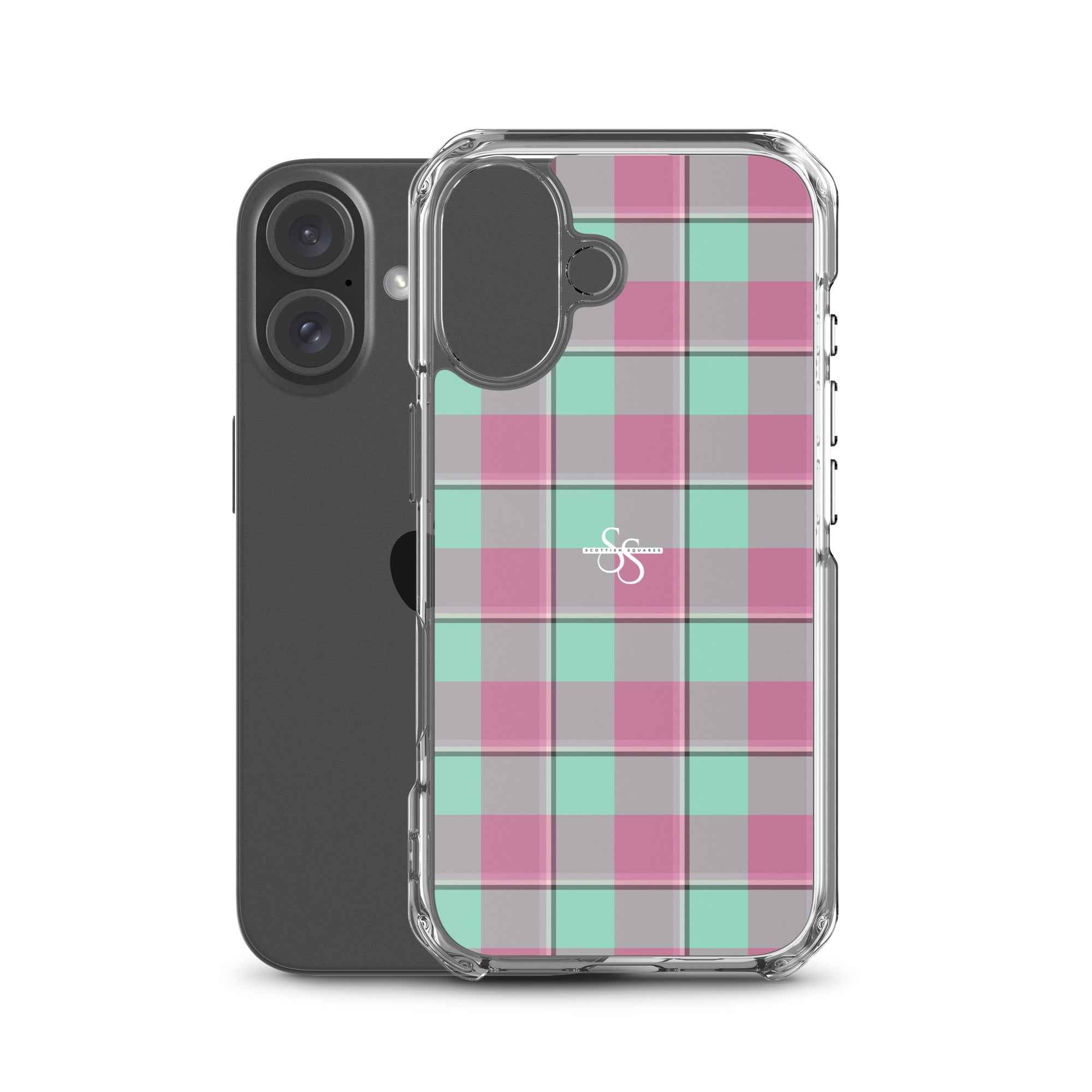 Clear Case for iPhone Vista Blue and Turkish Rose Plaid - Scottish Squares