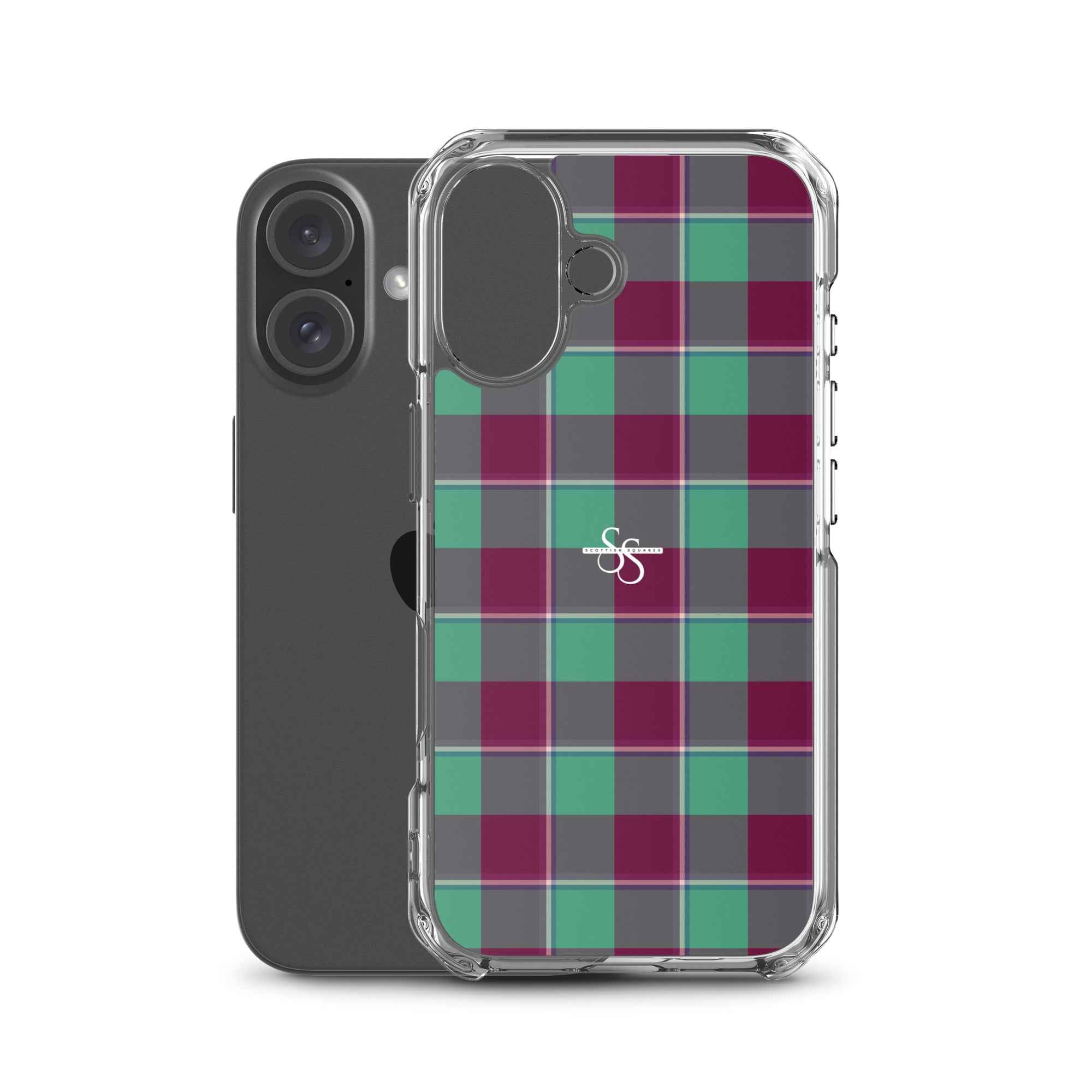 Clear Case for iPhone Ocean Green and Mulberry Wood Plaid - Scottish Squares