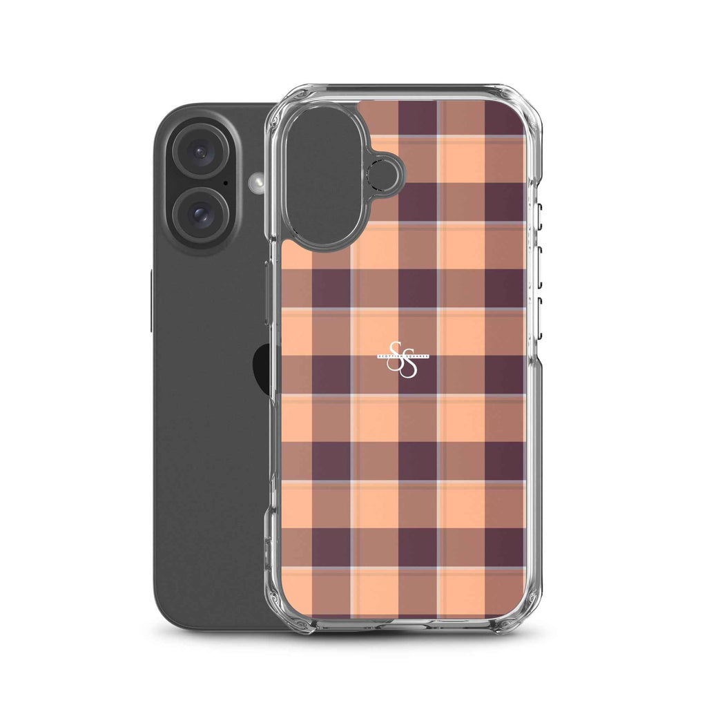 Clear Case for iPhone Hit Pink and Livid Brown Plaid - Scottish Squares