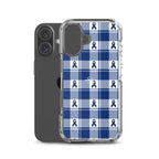 Clear Case for iPhone Colorectal Cancer Awareness Plaid, Dark Blue Ribbon, Supportive Gift - Scottish Squares