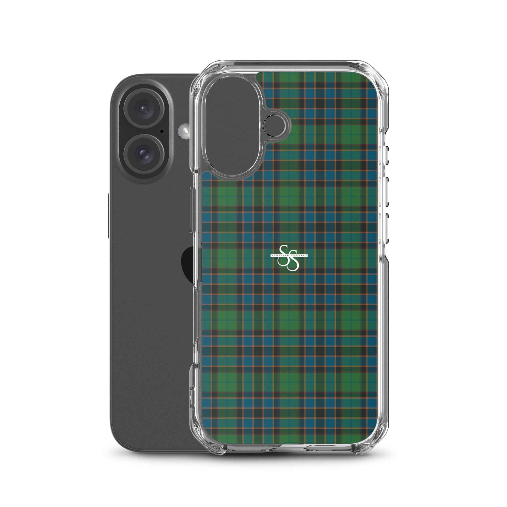 Clear Case for iPhone Green Blue Orange Plaid Tartan