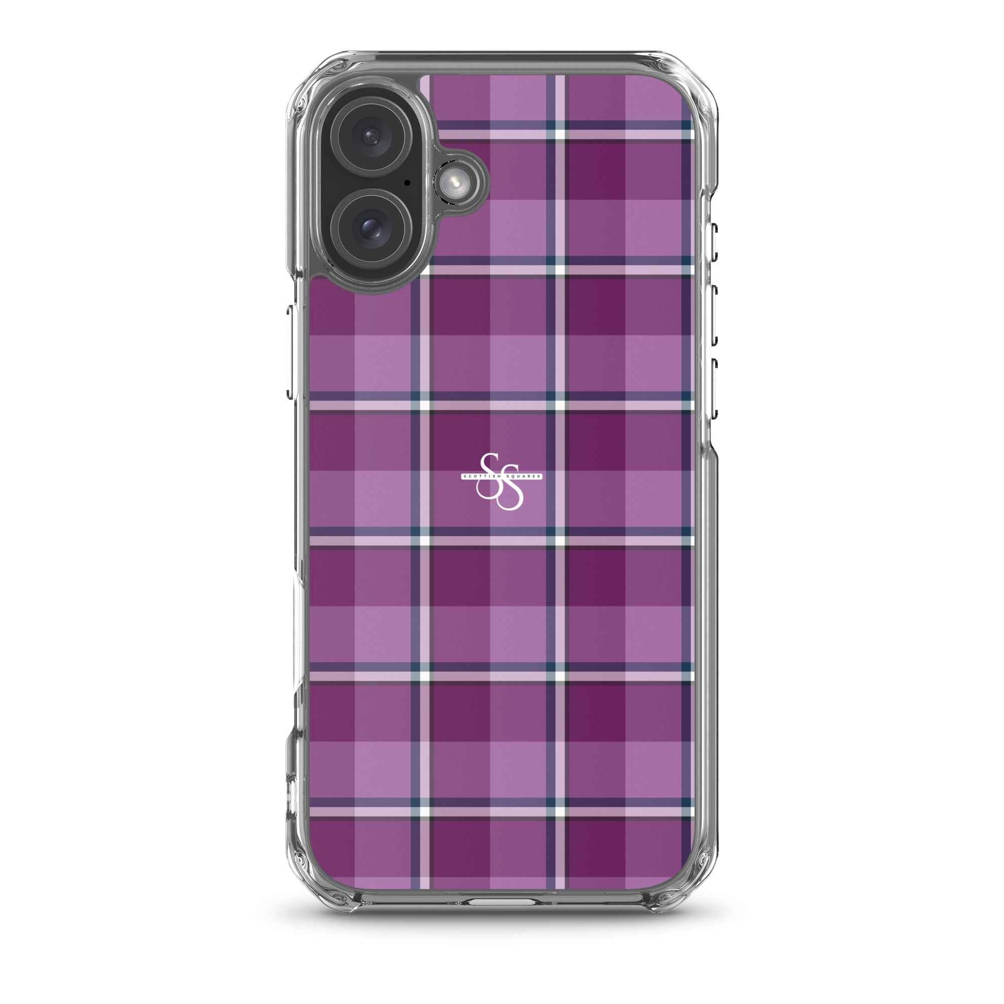 Clear Case for iPhone Purple and Trendy Pink Plaid iPhone 16 Plus - Scottish Squares