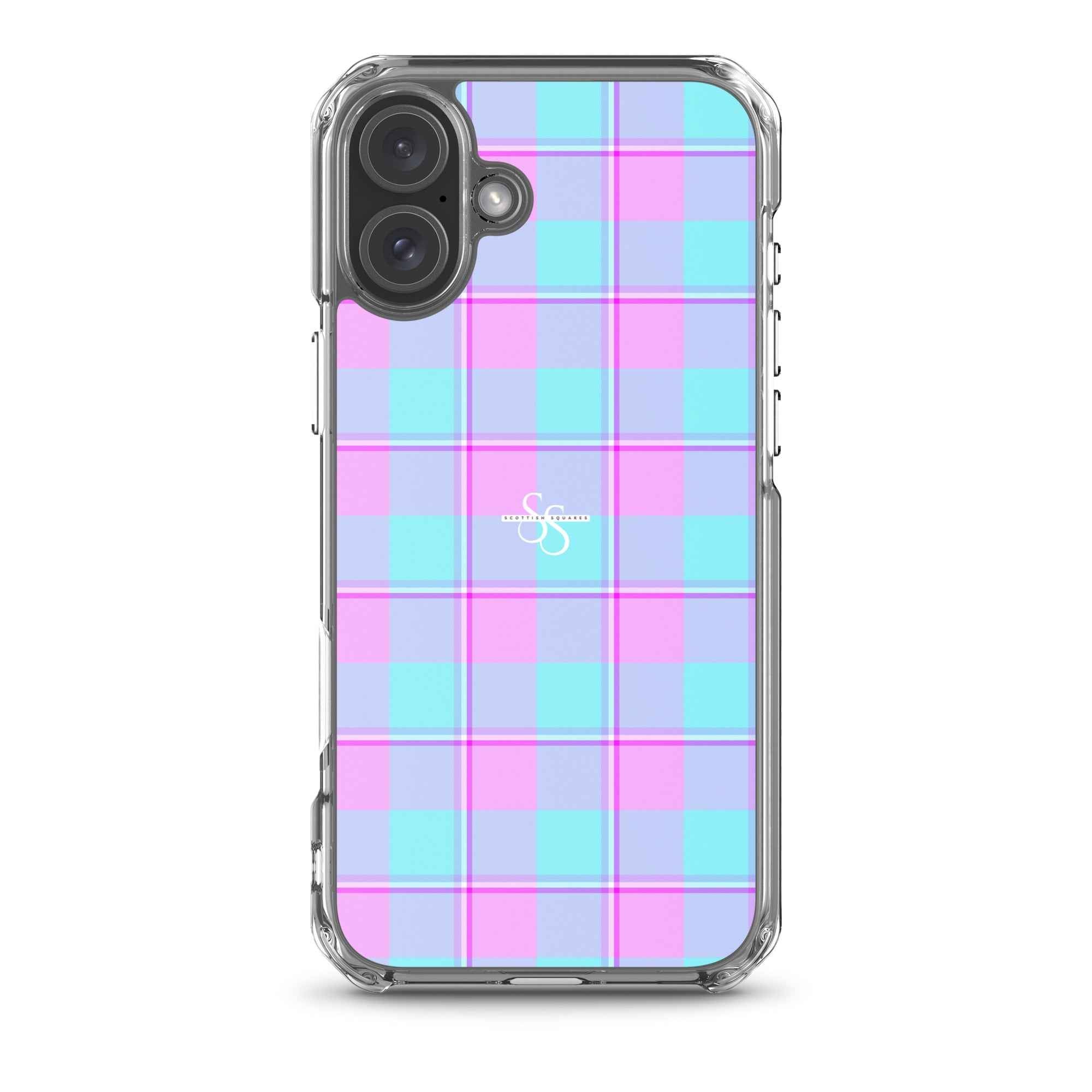 Clear Case for iPhone Mauve and Coastal Mist Plaid iPhone 16 Plus - Scottish Squares