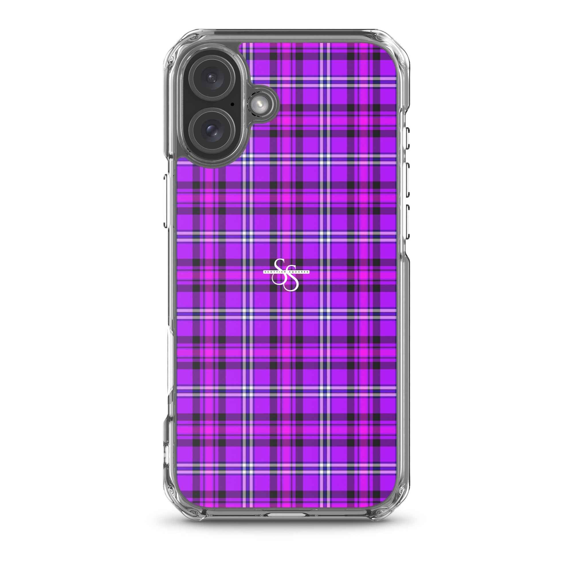 Clear Case for iPhone Electric Violet and Fuchsia Plaid iPhone 16 Plus - Scottish Squares