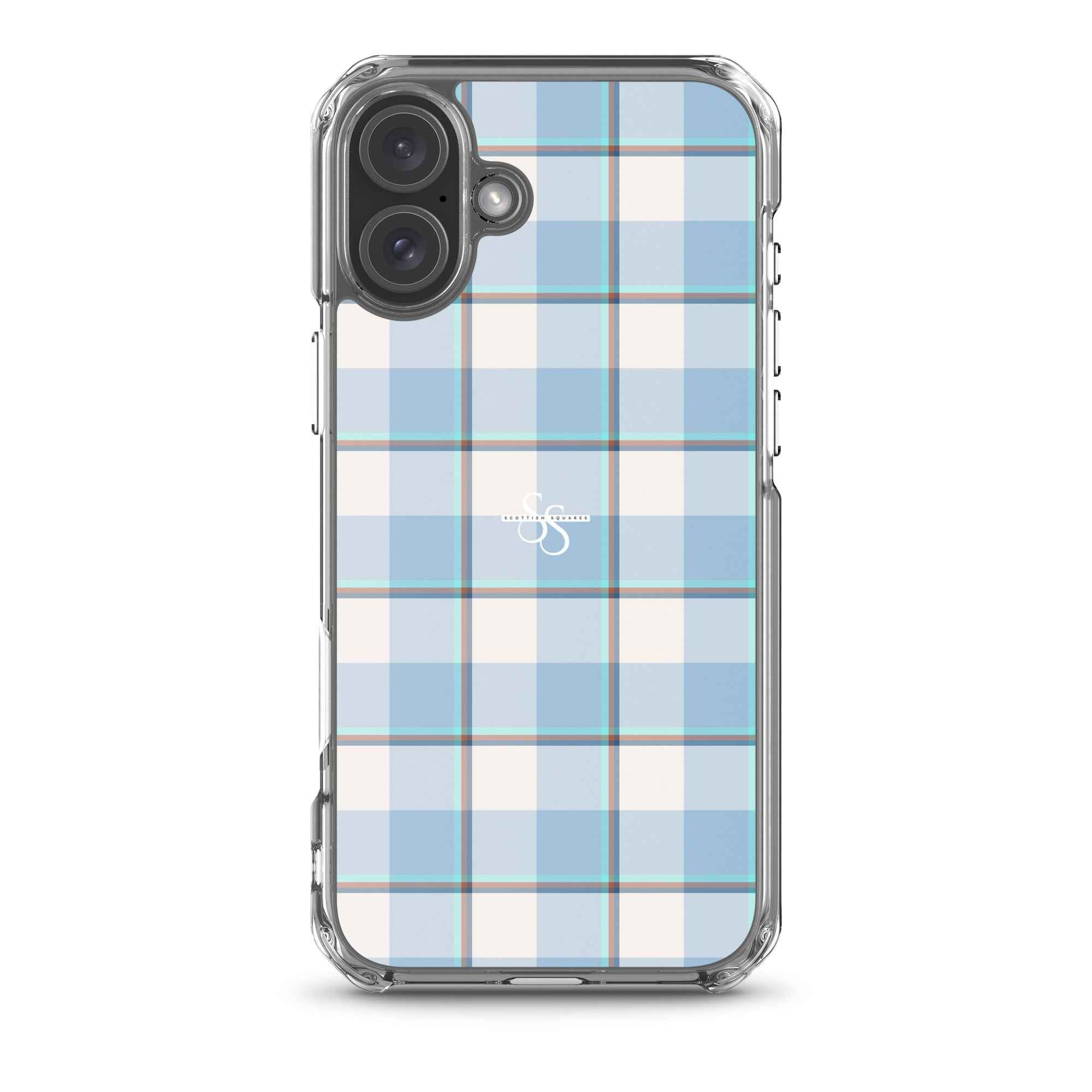 Clear Case for iPhone Pink Cloud and Blue Lagoon Plaid iPhone 16 Plus - Scottish Squares