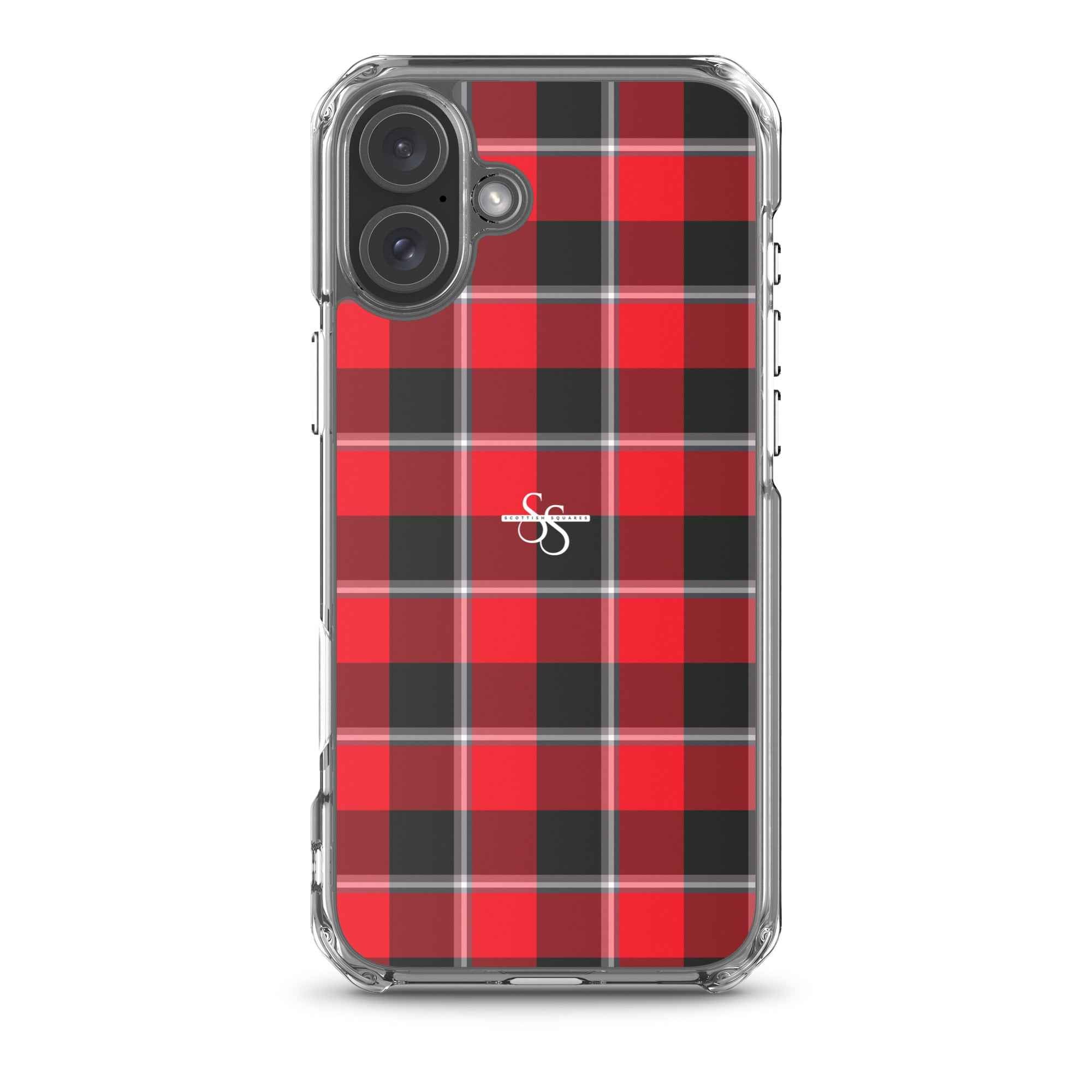 Clear Case for iPhone Red Ribbon and Heavy Metal Plaid iPhone 16 Plus - Scottish Squares