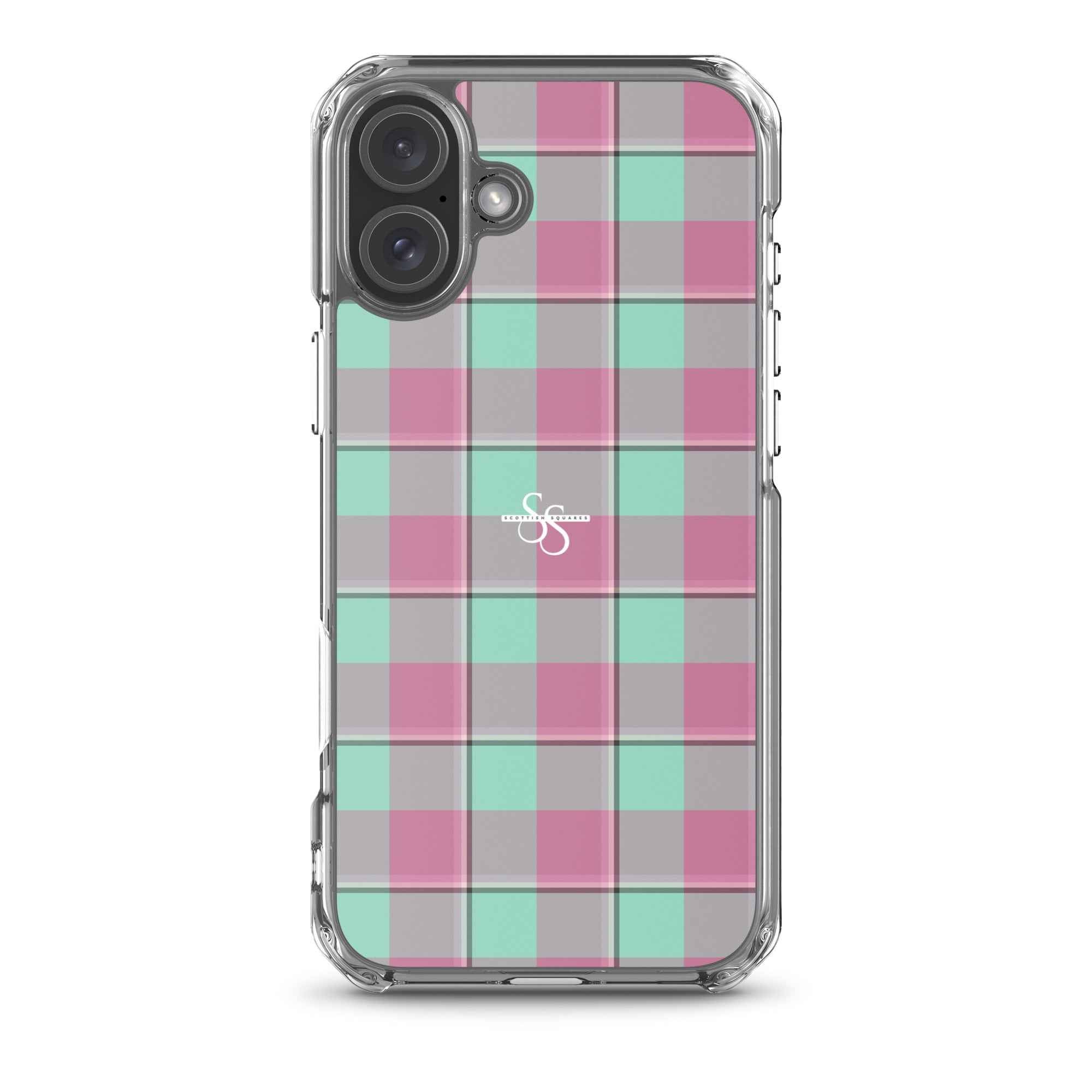 Clear Case for iPhone Vista Blue and Turkish Rose Plaid iPhone 16 Plus - Scottish Squares