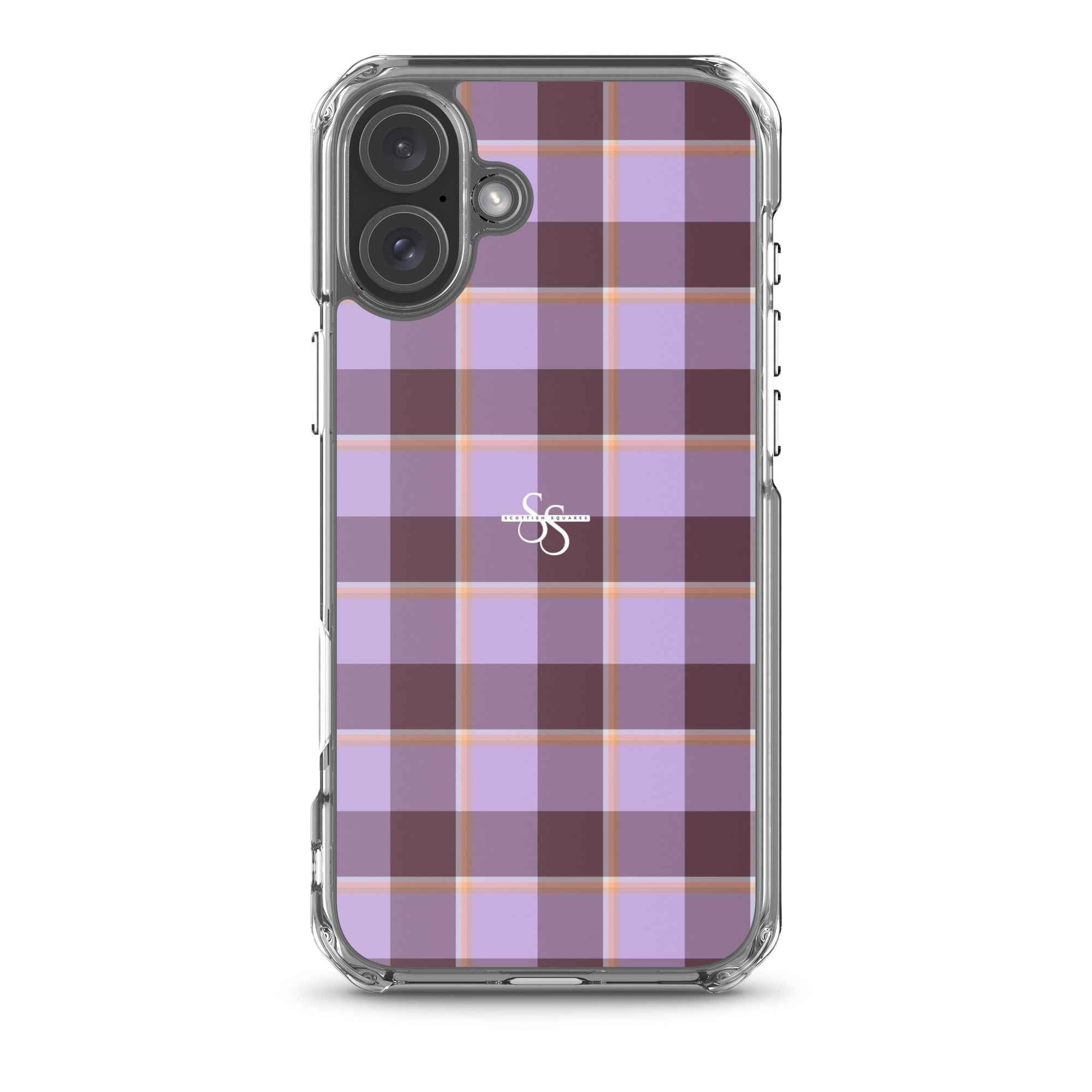 Clear Case for iPhone Light Wisteria and Livid Brown Plaid iPhone 16 Plus - Scottish Squares