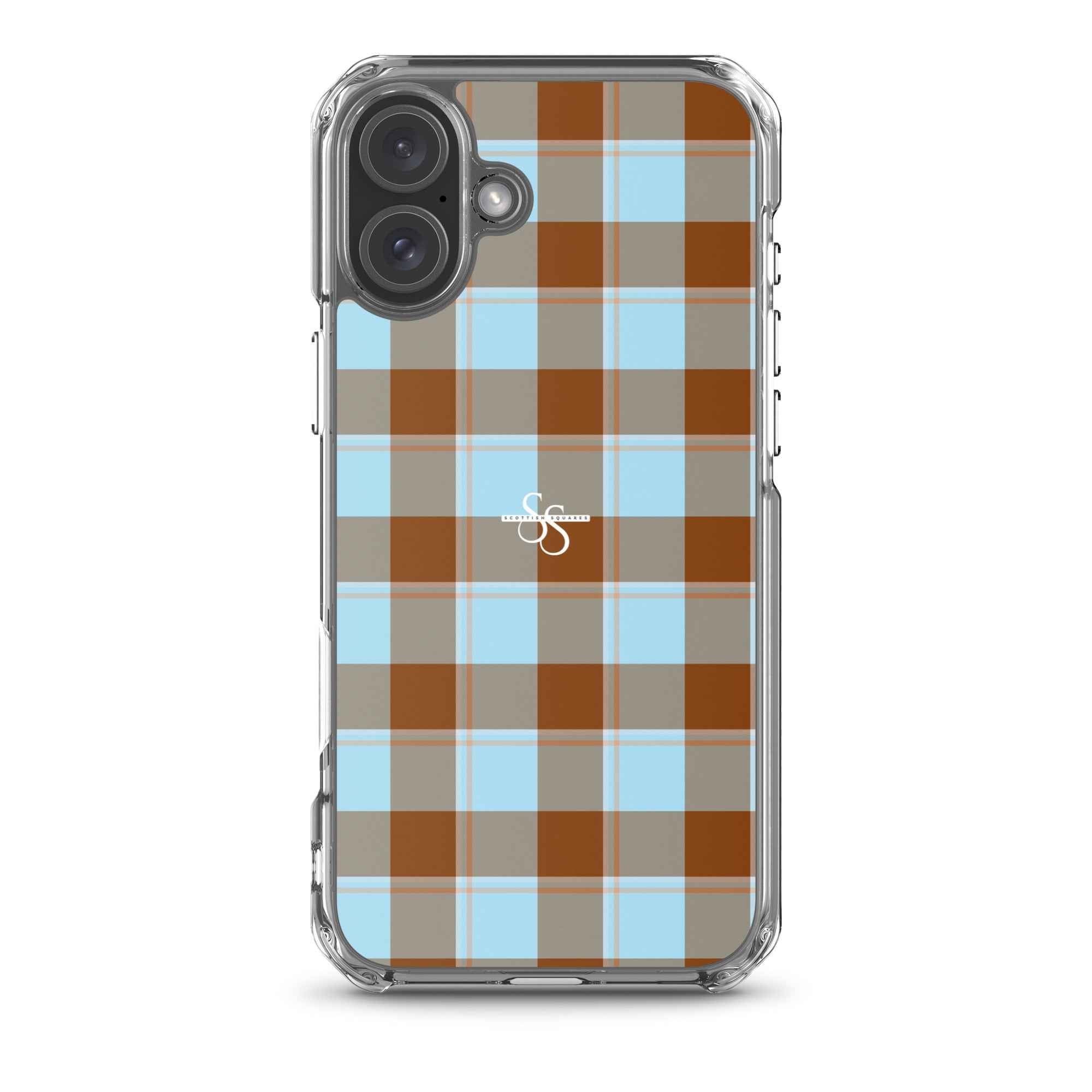 Clear Case for iPhone Blizzard Blue and Livid Brown Plaid iPhone 16 Plus - Scottish Squares