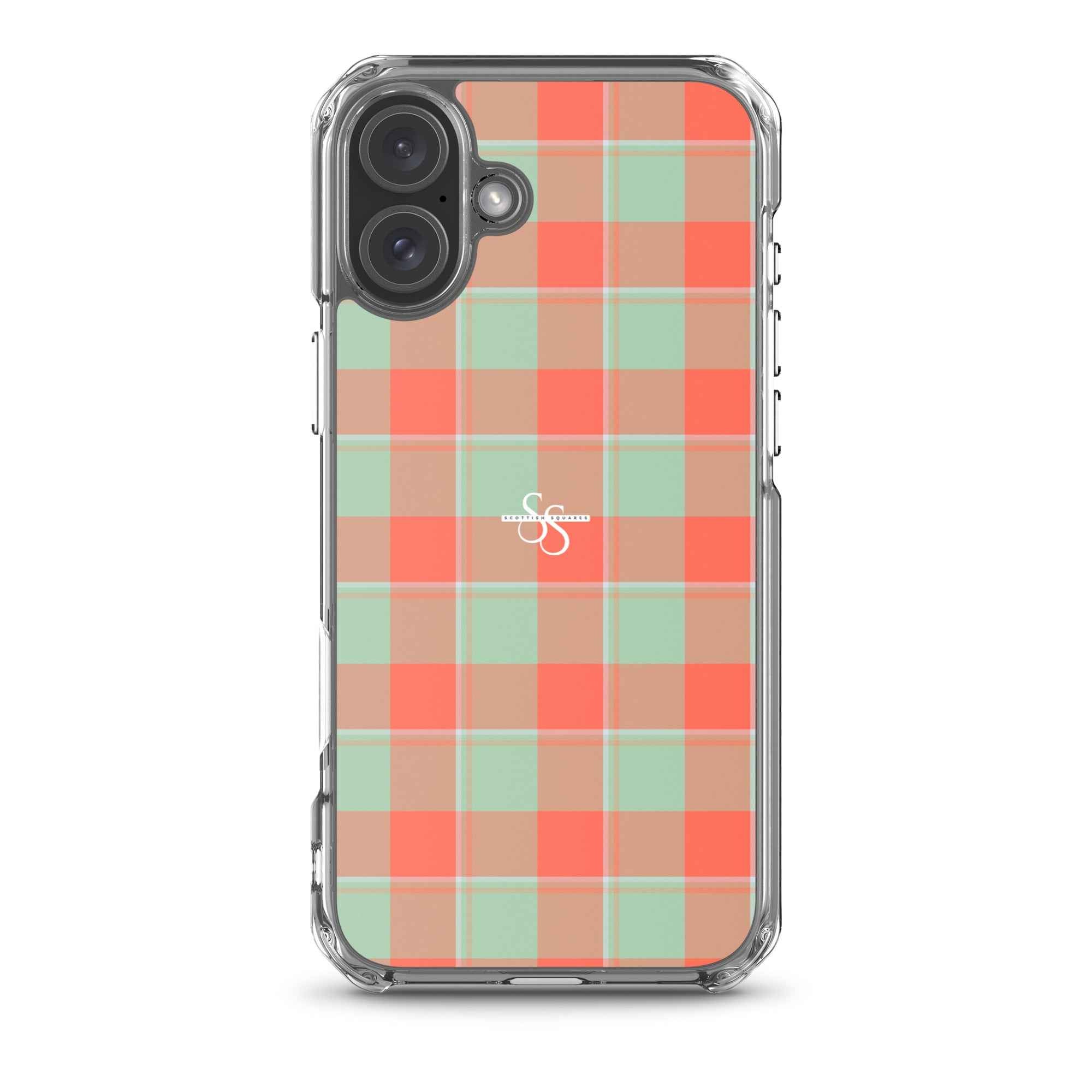 Clear Case for iPhone Spring Rain and Persimmon Plaid iPhone 16 Plus - Scottish Squares
