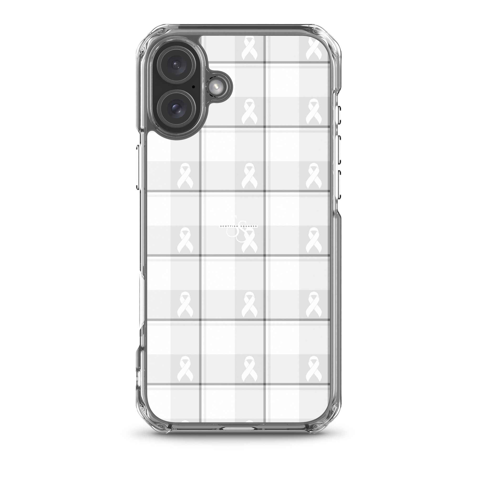 Clear Case for iPhone Lung Cancer Awareness Plaid, White Ribbon, Supportive Gift iPhone 16 Plus - Scottish Squares