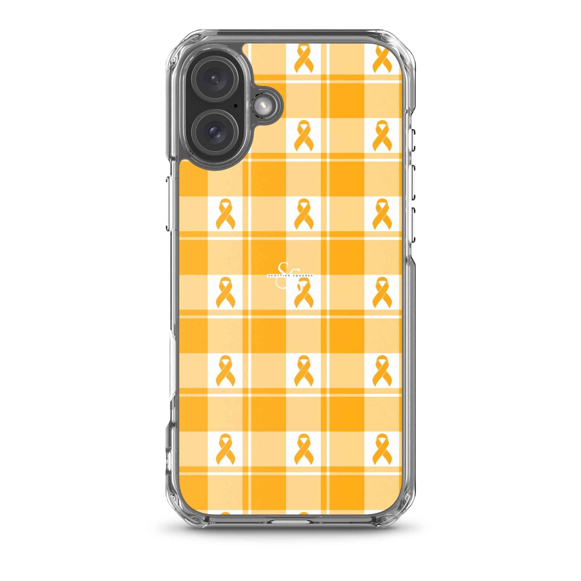 Clear Case for iPhone Kidney Cancer Awareness Plaid, Orange Ribbon, Supportive Gift iPhone 16 Plus - Scottish Squares