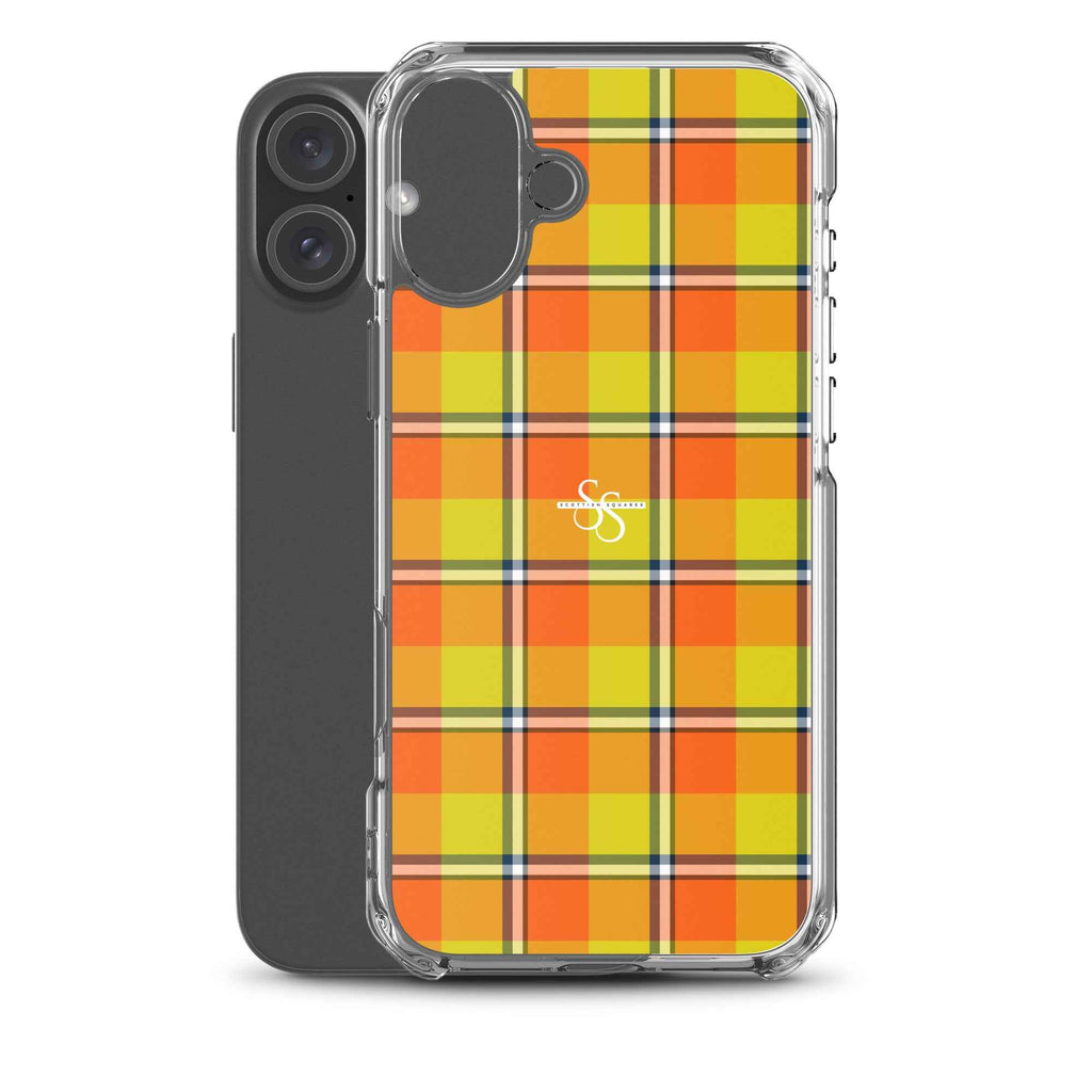 Clear Case for iPhone Blaze Orange and Bird Flower Plaid - Scottish Squares