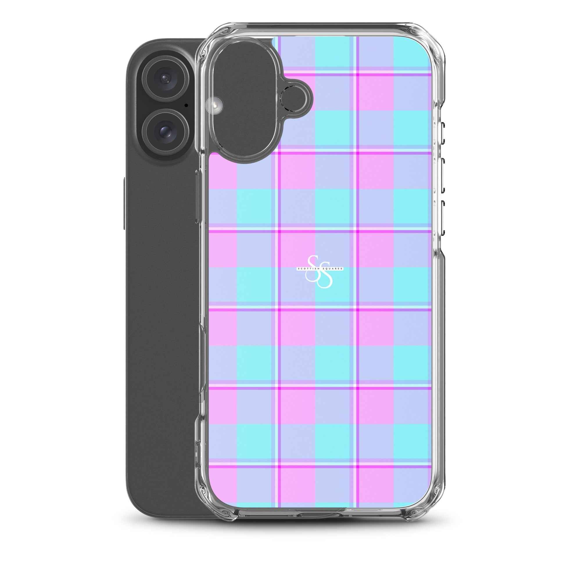 Clear Case for iPhone Mauve and Coastal Mist Plaid - Scottish Squares