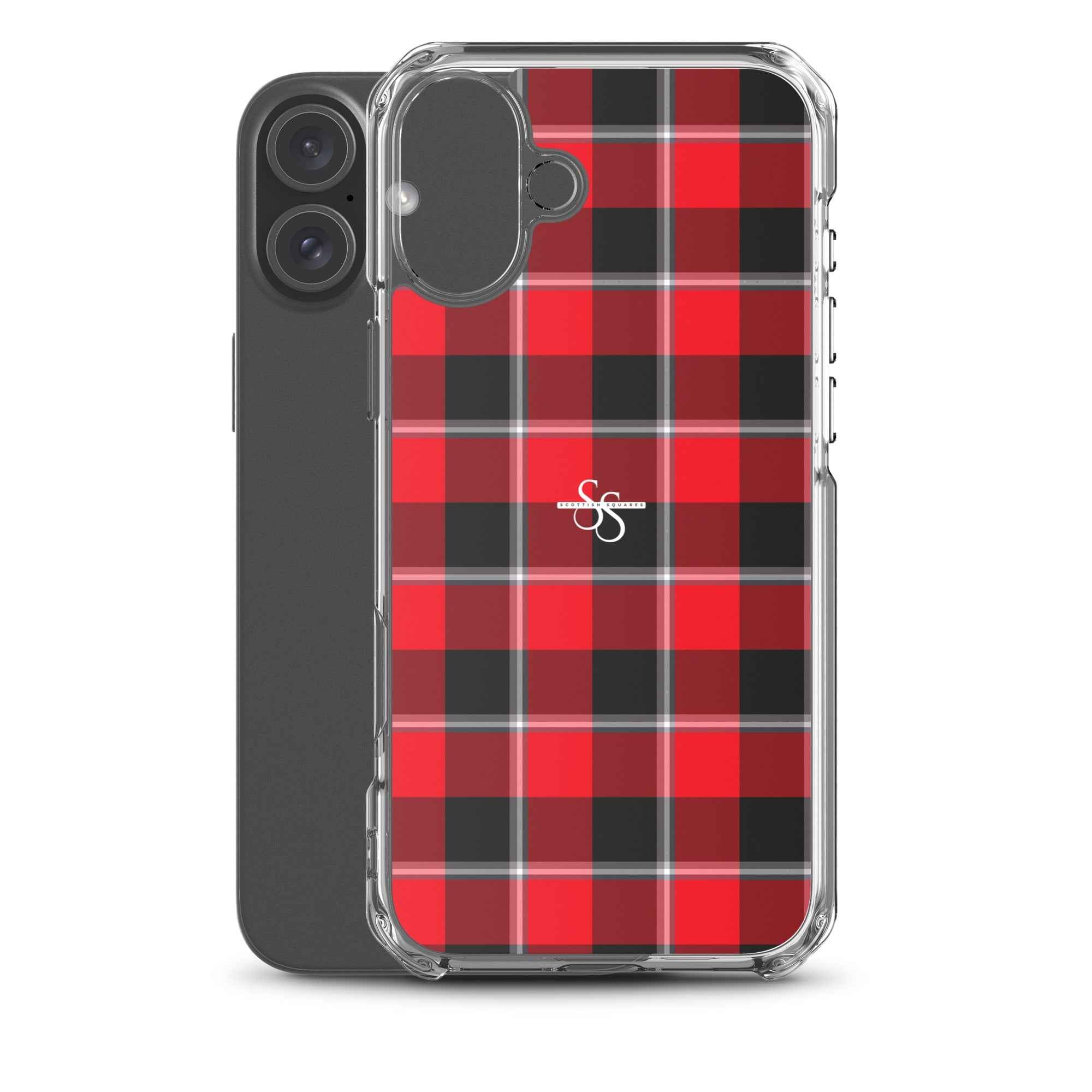 Clear Case for iPhone Red Ribbon and Heavy Metal Plaid - Scottish Squares