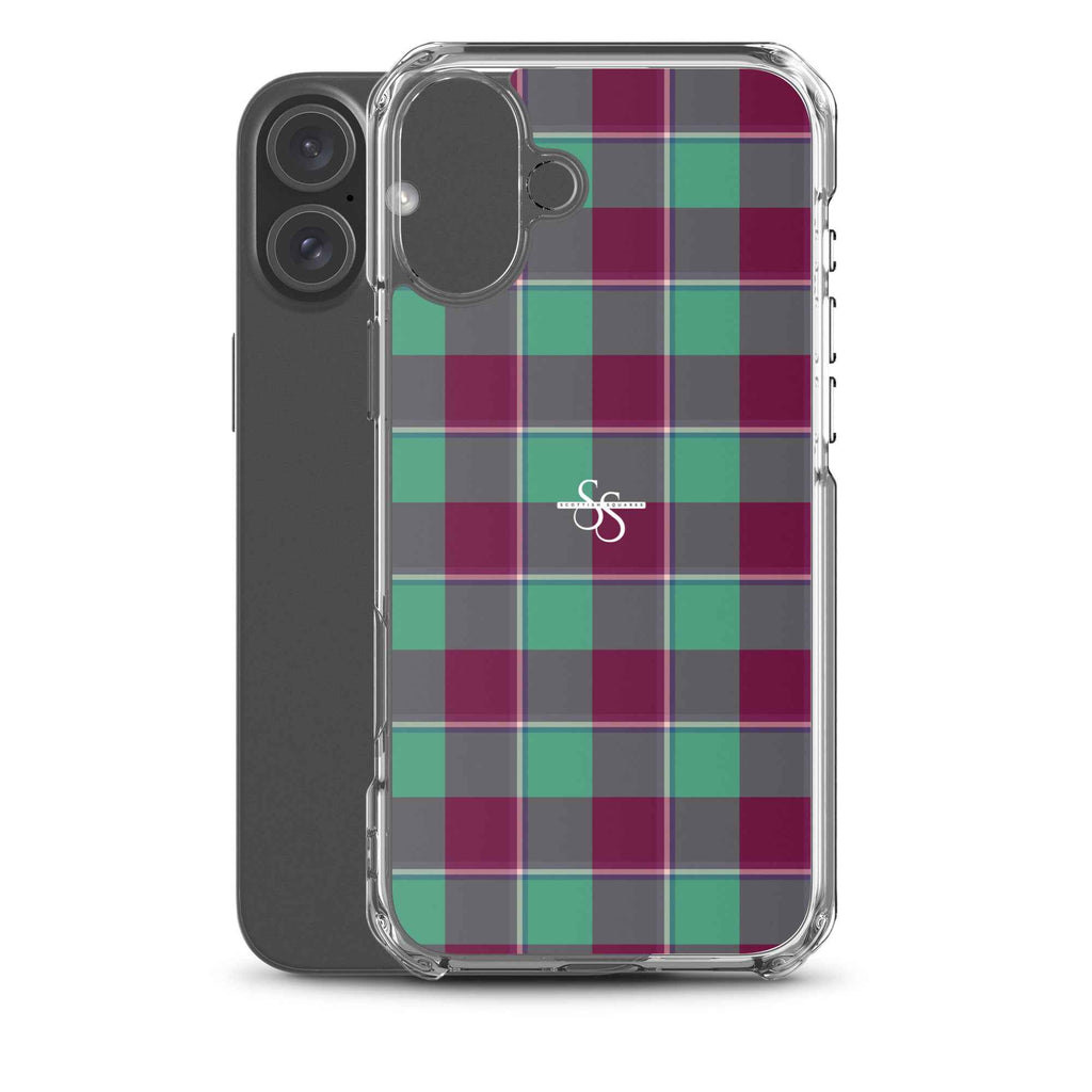 Clear Case for iPhone Ocean Green and Mulberry Wood Plaid - Scottish Squares