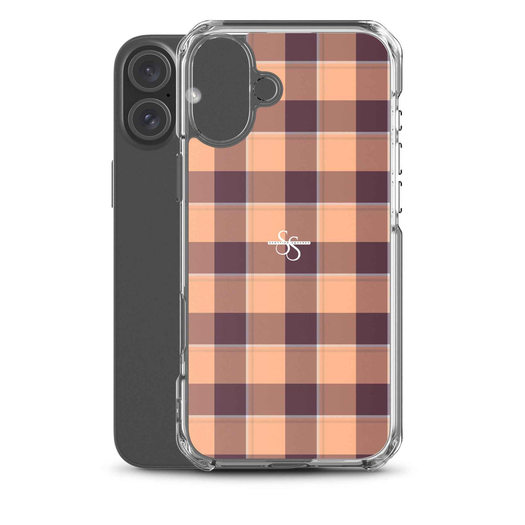 Clear Case for iPhone Hit Pink and Livid Brown Plaid - Scottish Squares