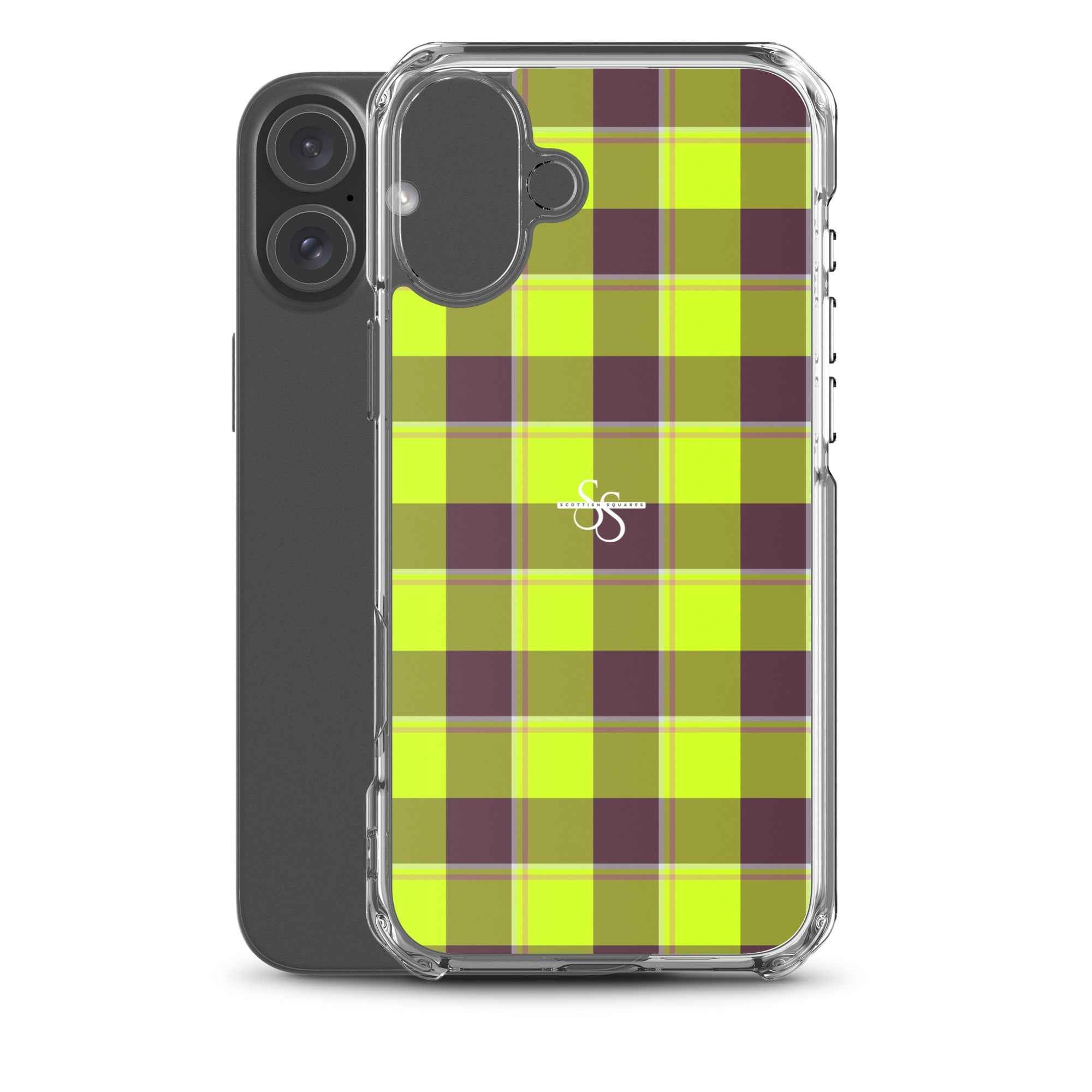 Clear Case for iPhone Electric Lime and Livid Brown Plaid - Scottish Squares