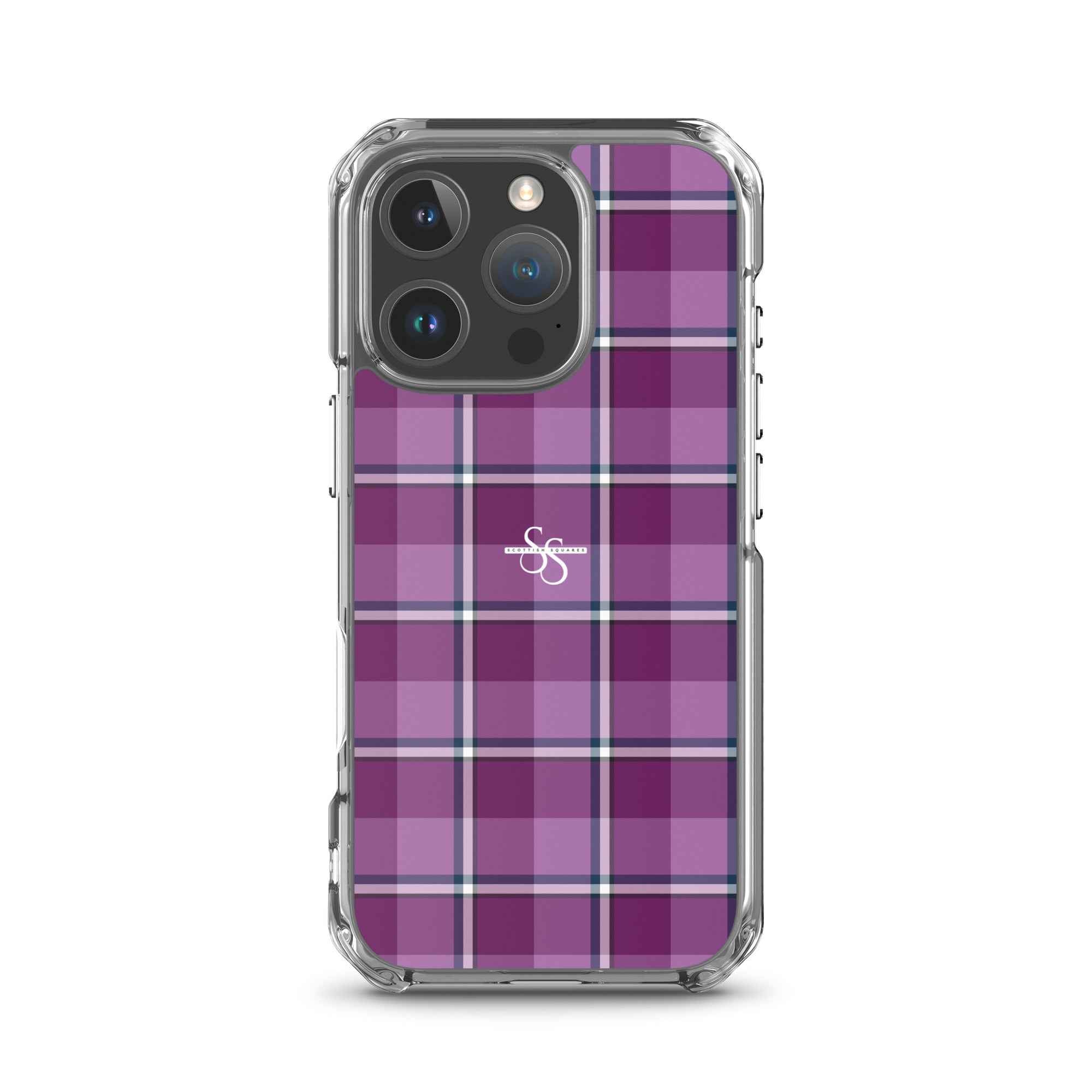 Clear Case for iPhone Purple and Trendy Pink Plaid iPhone 16 Pro - Scottish Squares