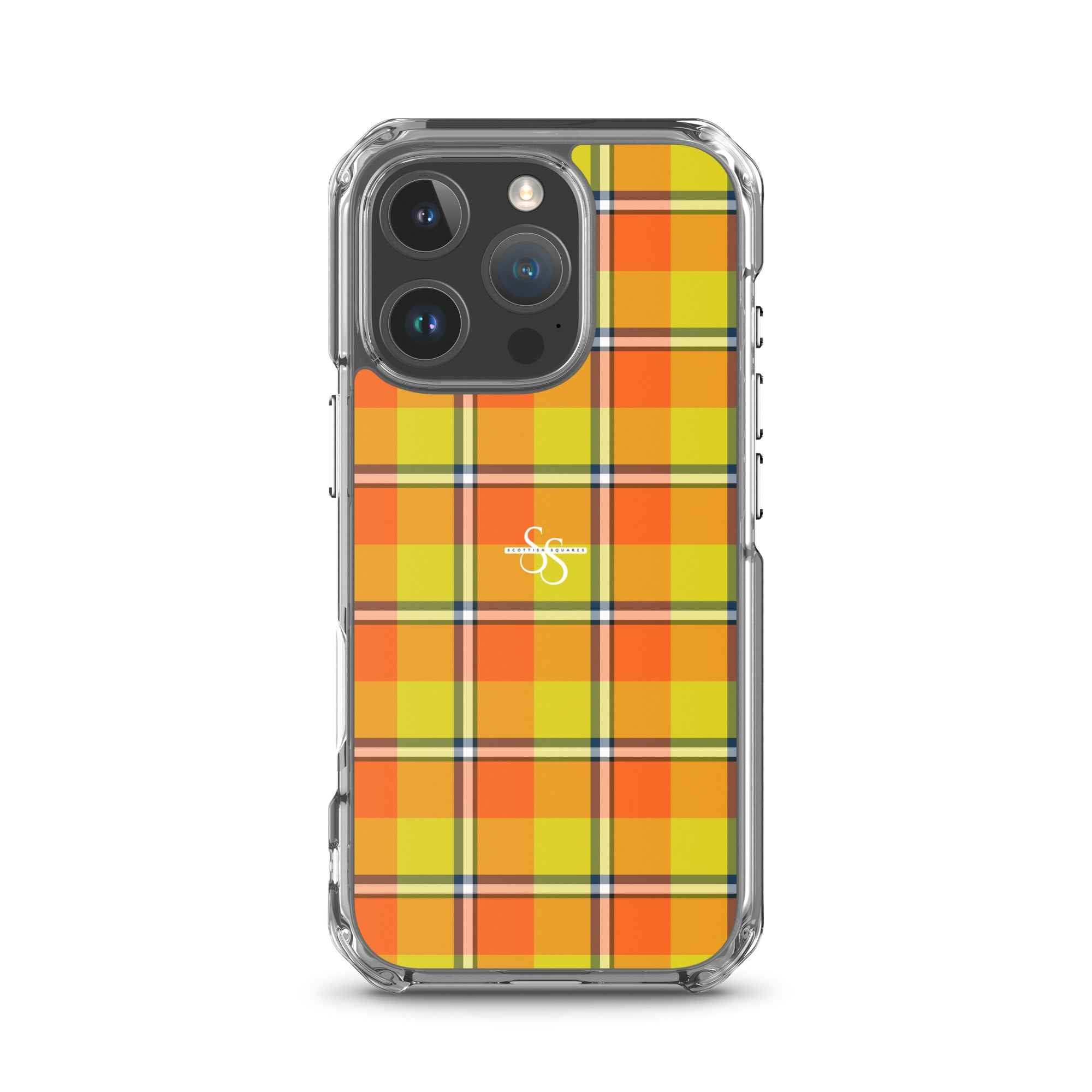 Clear Case for iPhone Blaze Orange and Bird Flower Plaid iPhone 16 Pro - Scottish Squares