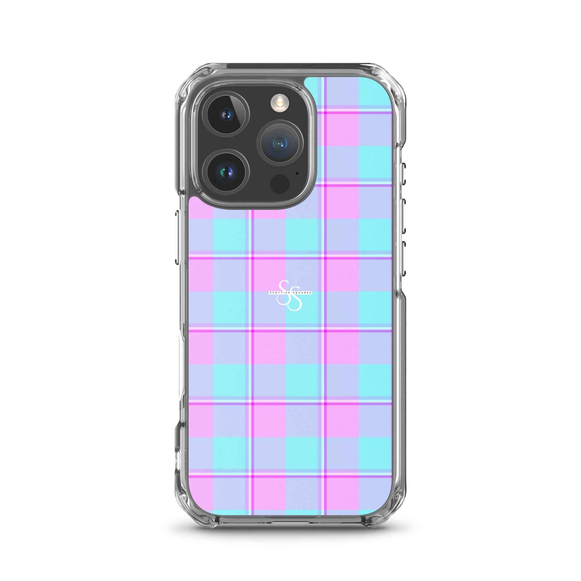 Clear Case for iPhone Mauve and Coastal Mist Plaid iPhone 16 Pro - Scottish Squares