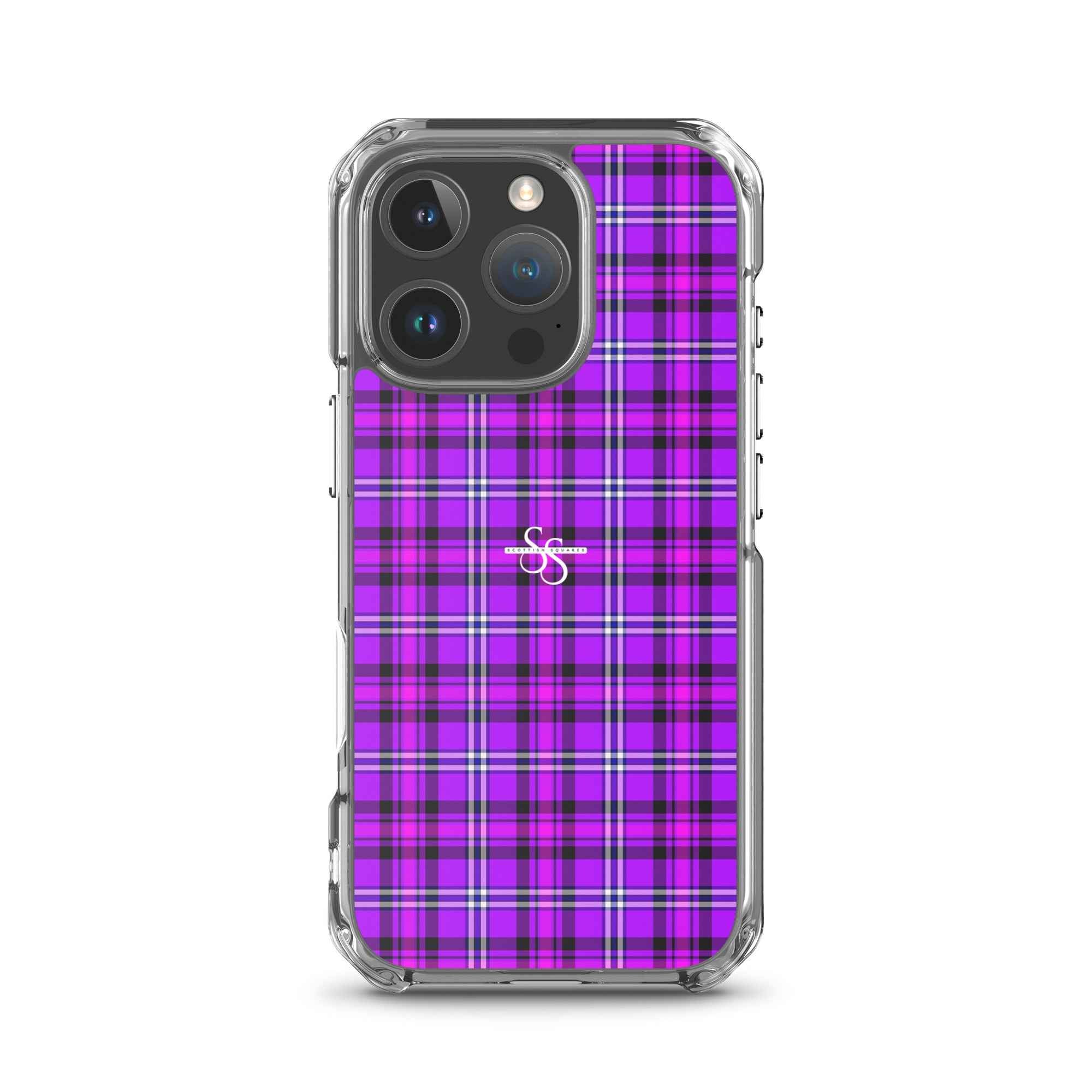 Clear Case for iPhone Electric Violet and Fuchsia Plaid iPhone 16 Pro - Scottish Squares