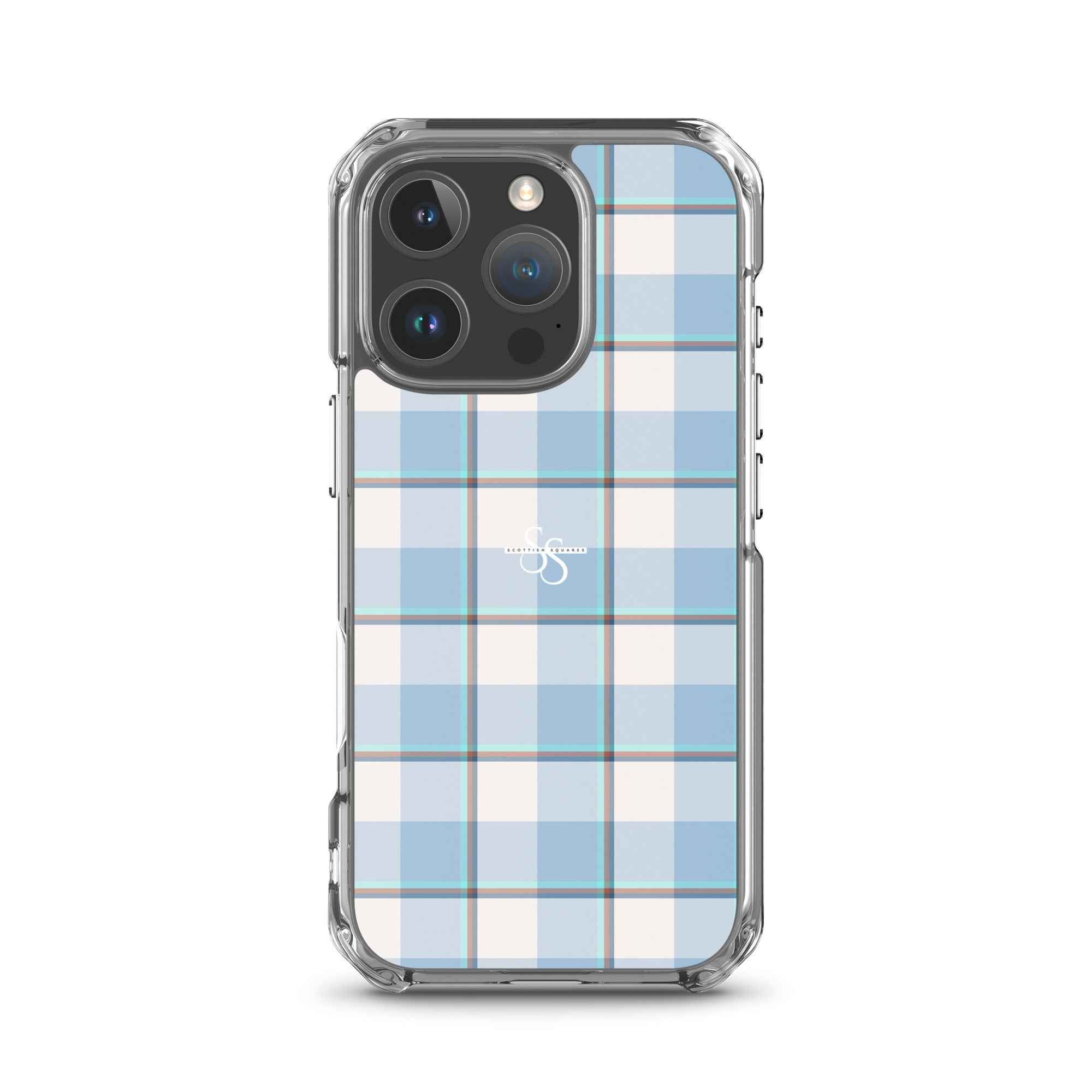 Clear Case for iPhone Pink Cloud and Blue Lagoon Plaid iPhone 16 Pro - Scottish Squares