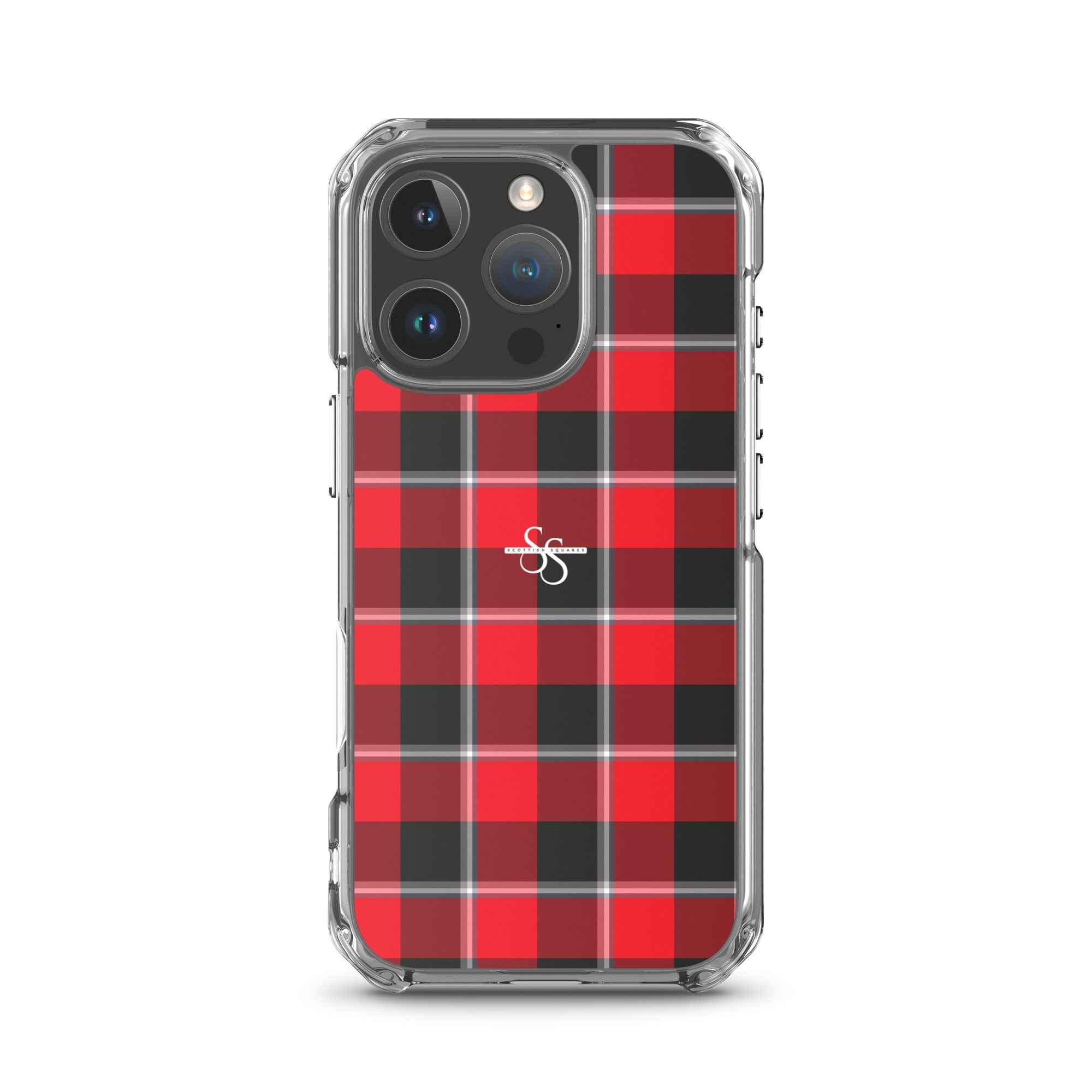 Clear Case for iPhone Red Ribbon and Heavy Metal Plaid iPhone 16 Pro - Scottish Squares
