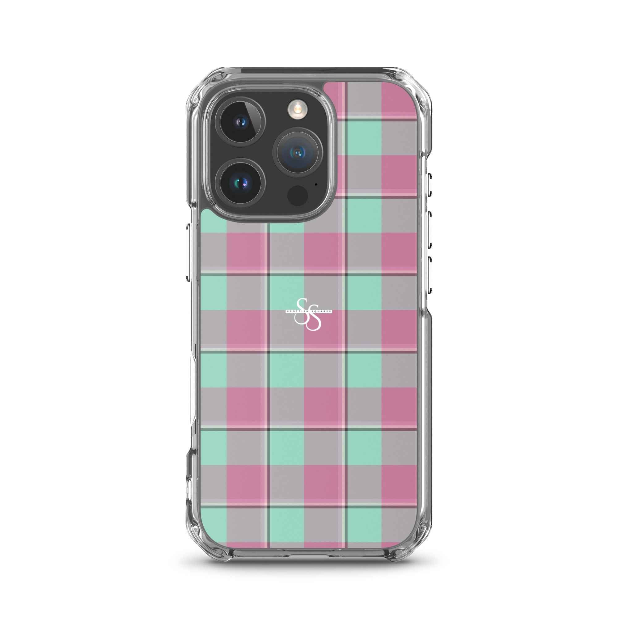 Clear Case for iPhone Vista Blue and Turkish Rose Plaid iPhone 16 Pro - Scottish Squares