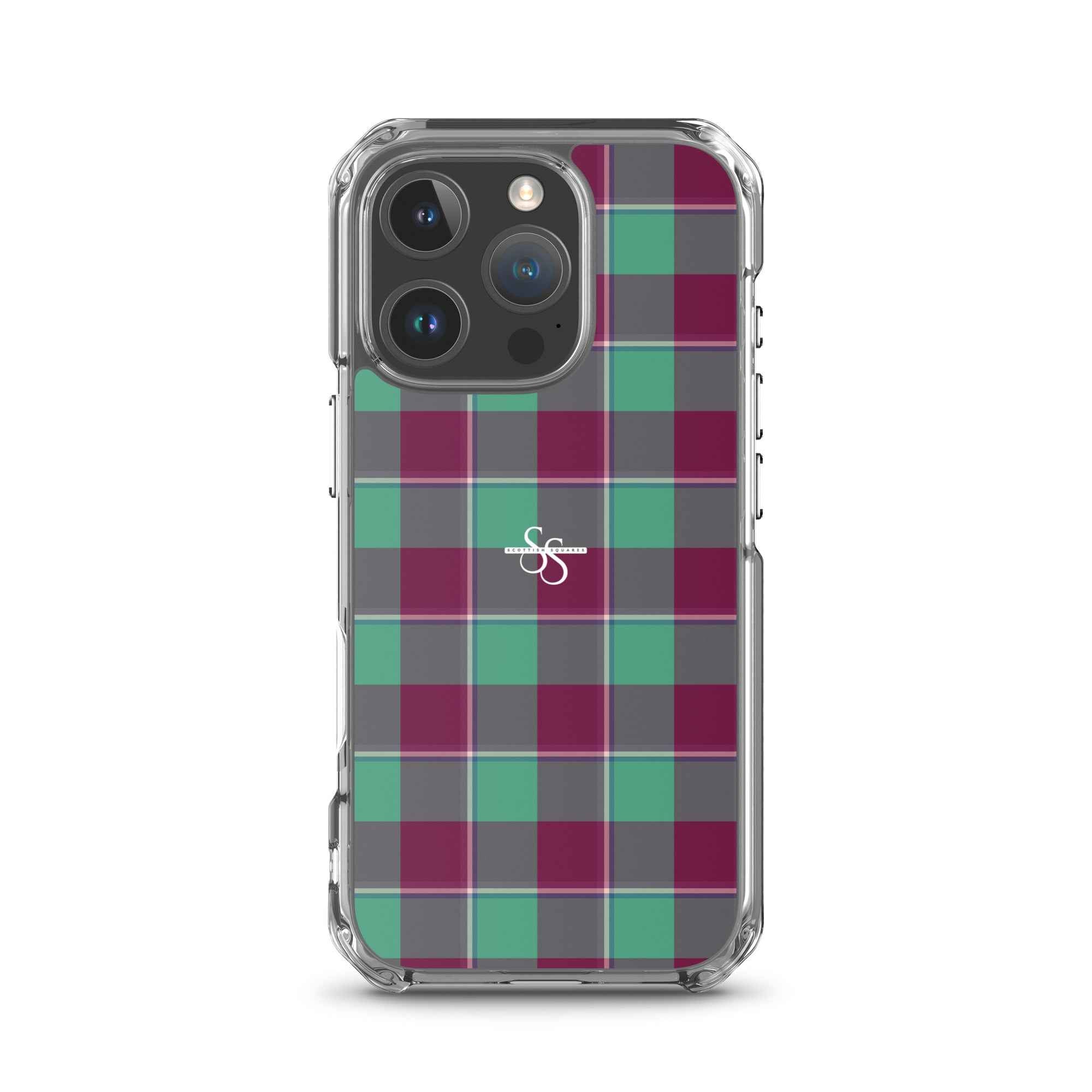 Clear Case for iPhone Ocean Green and Mulberry Wood Plaid iPhone 16 Pro - Scottish Squares