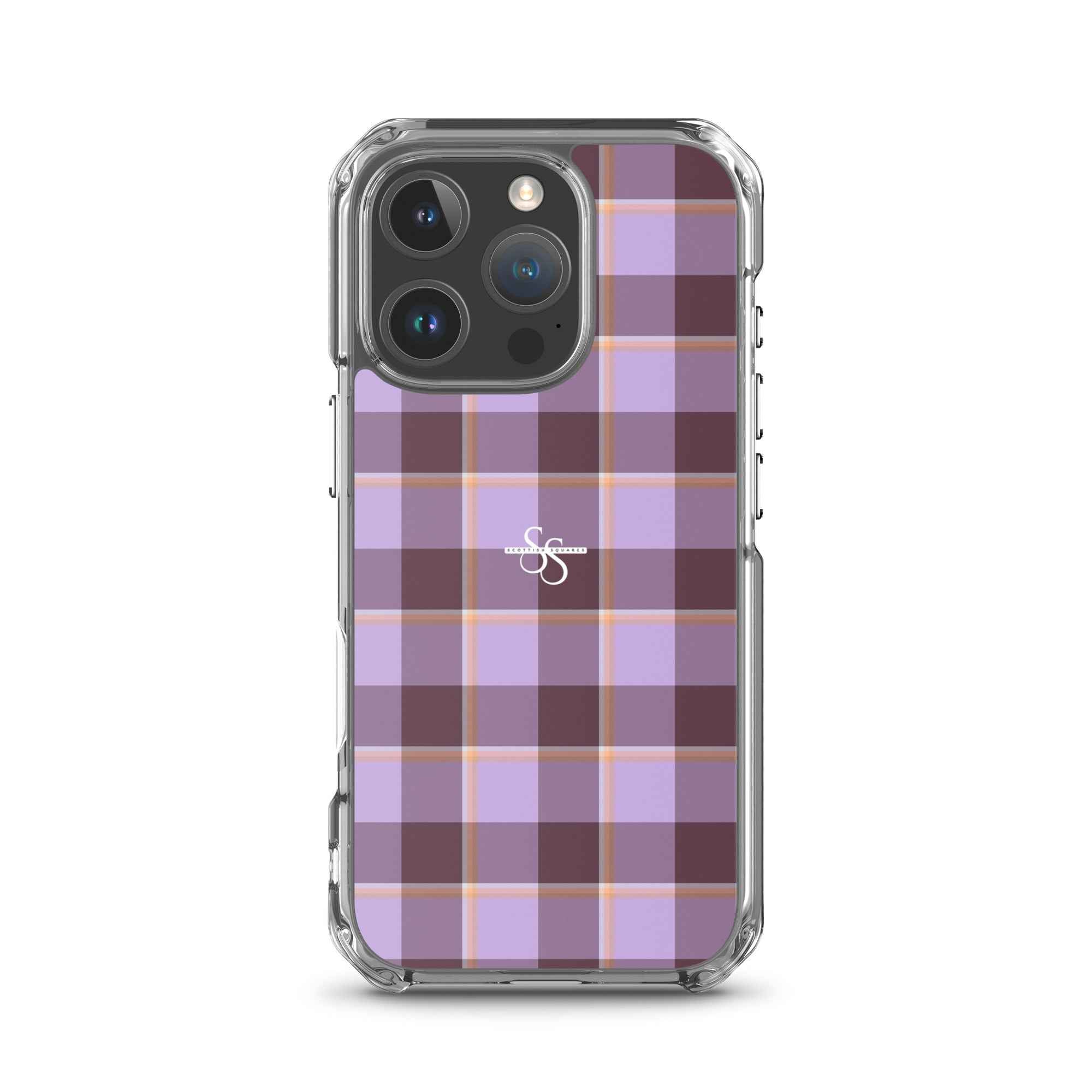 Clear Case for iPhone Light Wisteria and Livid Brown Plaid iPhone 16 Pro - Scottish Squares