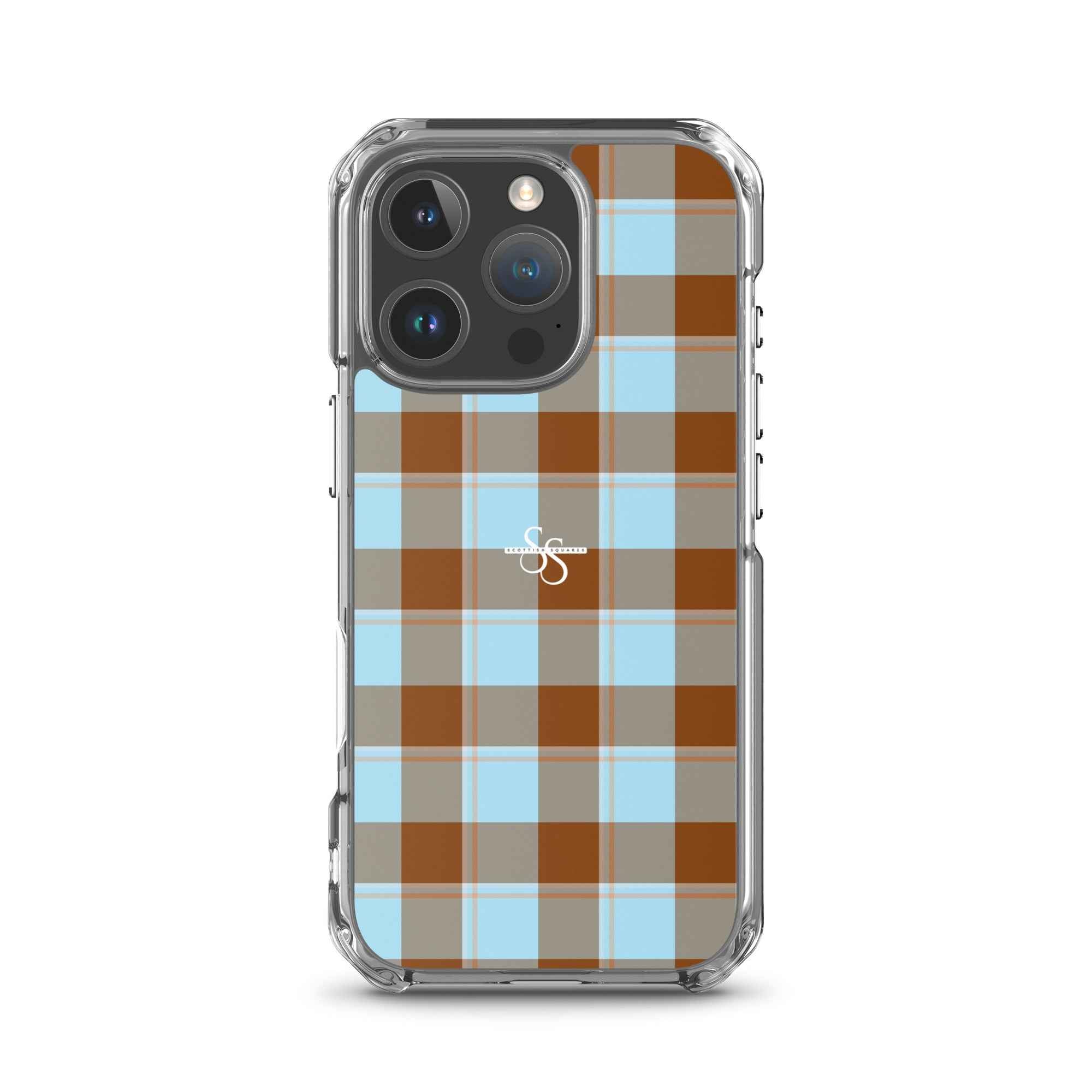 Clear Case for iPhone Blizzard Blue and Livid Brown Plaid iPhone 16 Pro - Scottish Squares