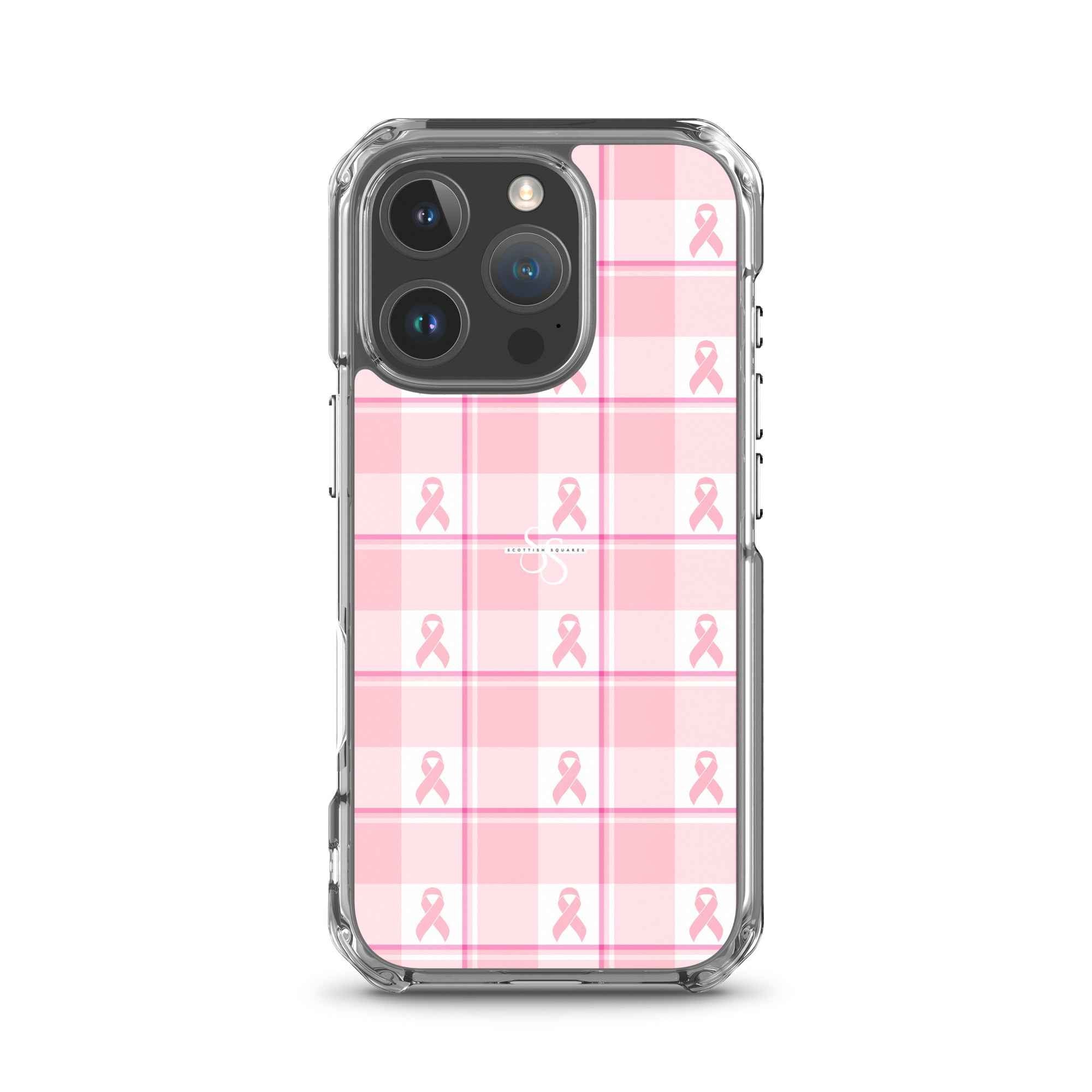 Clear Case for iPhone Breast Cancer Awareness Plaid iPhone 16 Pro - Scottish Squares