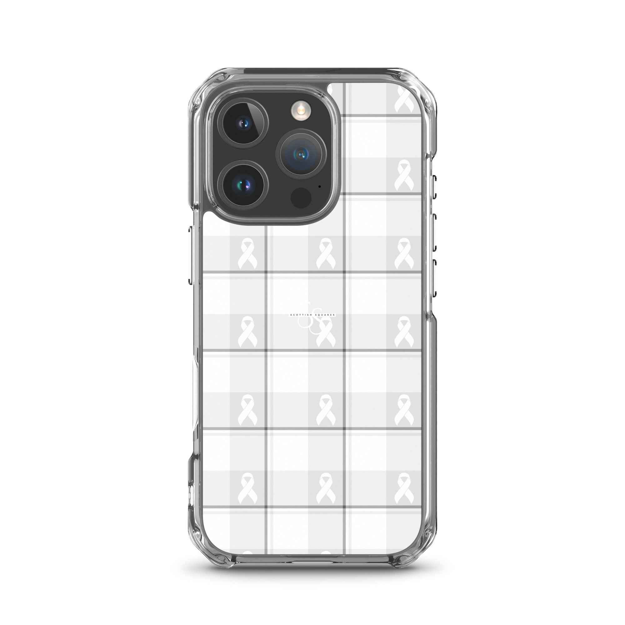 Clear Case for iPhone Lung Cancer Awareness Plaid, White Ribbon, Supportive Gift iPhone 16 Pro - Scottish Squares