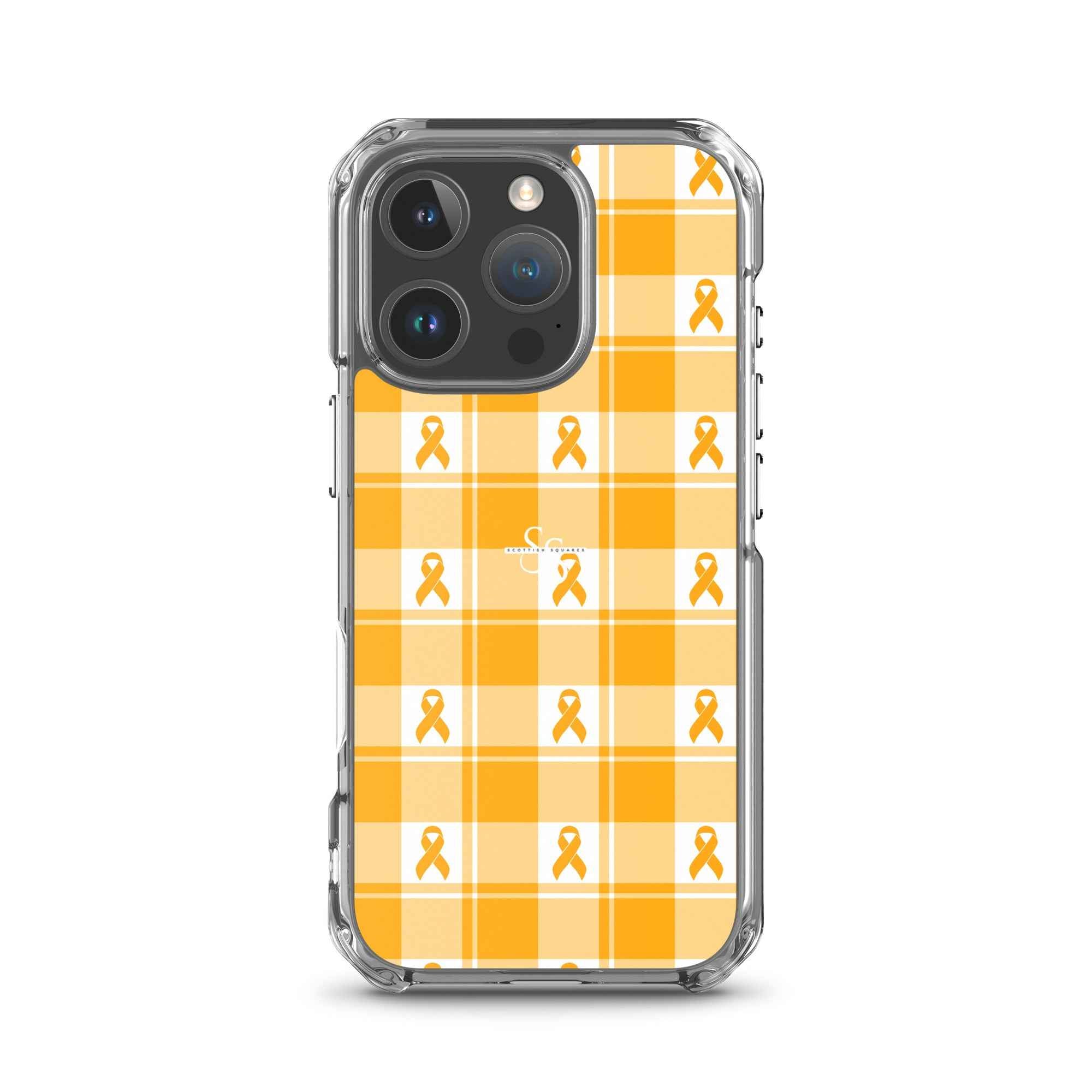 Clear Case for iPhone Kidney Cancer Awareness Plaid, Orange Ribbon, Supportive Gift iPhone 16 Pro - Scottish Squares