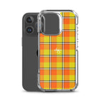 Clear Case for iPhone Blaze Orange and Bird Flower Plaid - Scottish Squares
