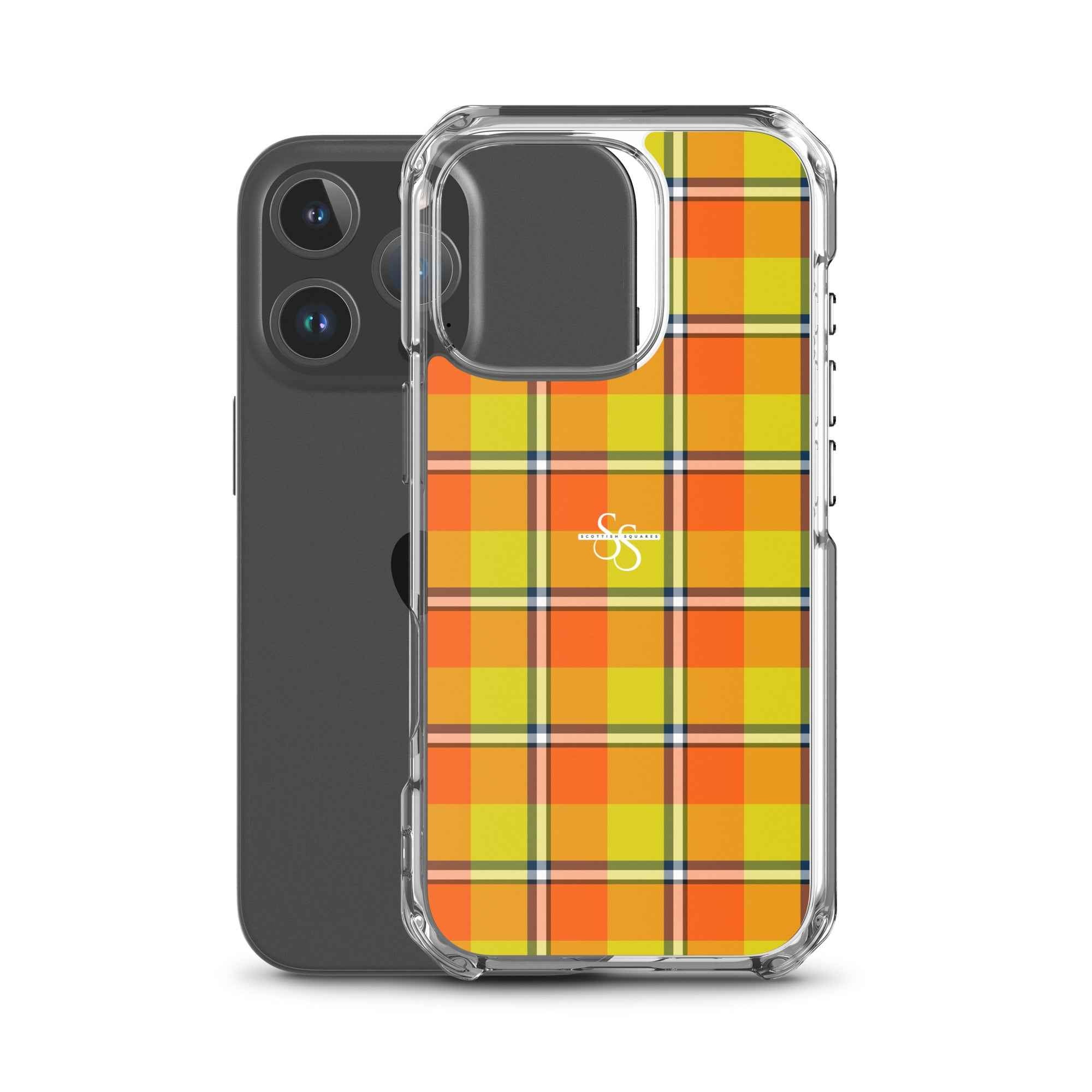 Clear Case for iPhone Blaze Orange and Bird Flower Plaid - Scottish Squares