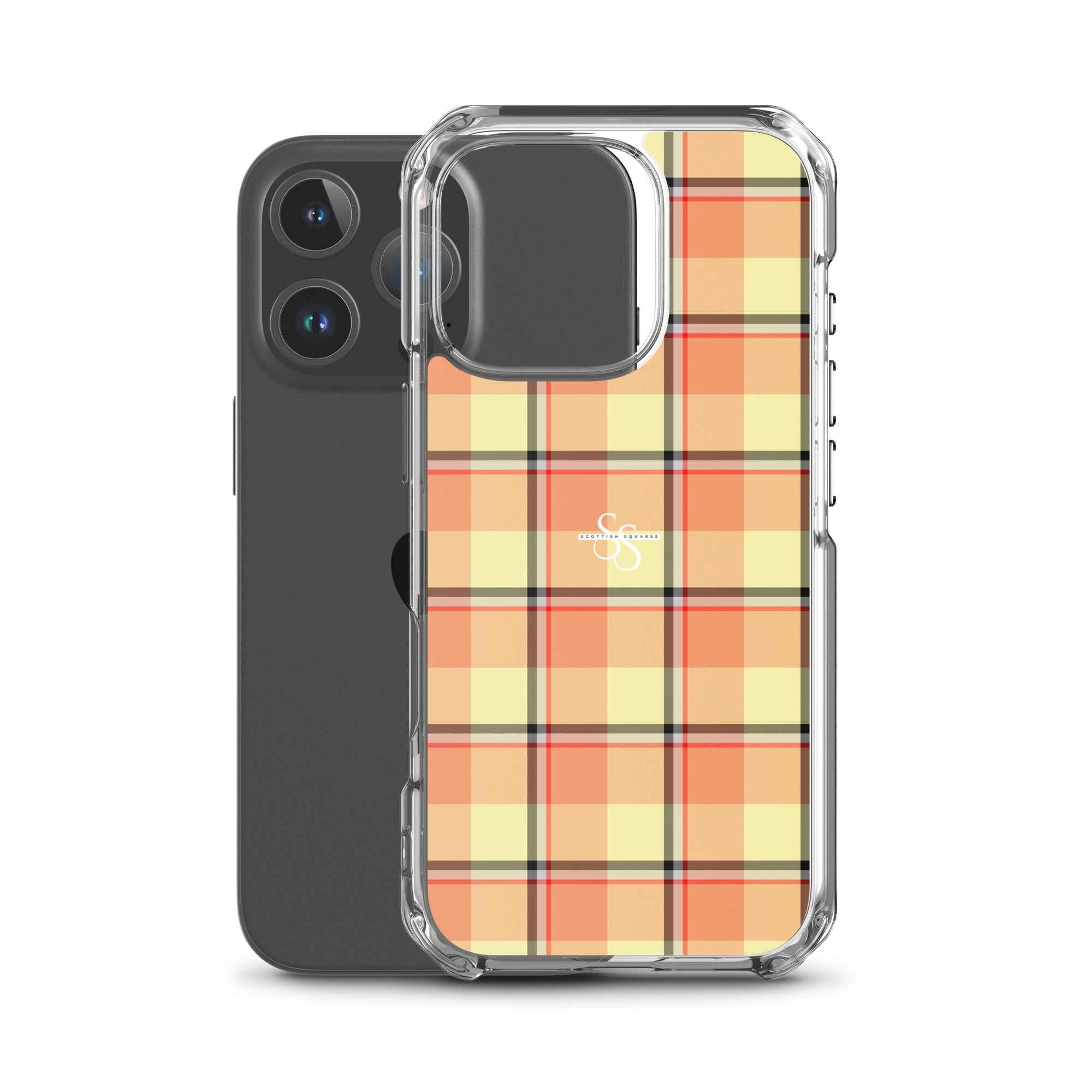 Clear Case for iPhone Claystone and Morning Mist Plaid - Scottish Squares