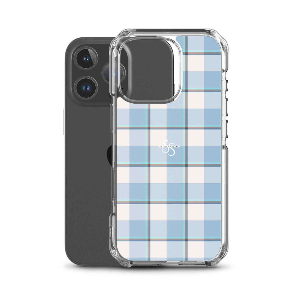 Clear Case for iPhone Pink Cloud and Blue Lagoon Plaid - Scottish Squares