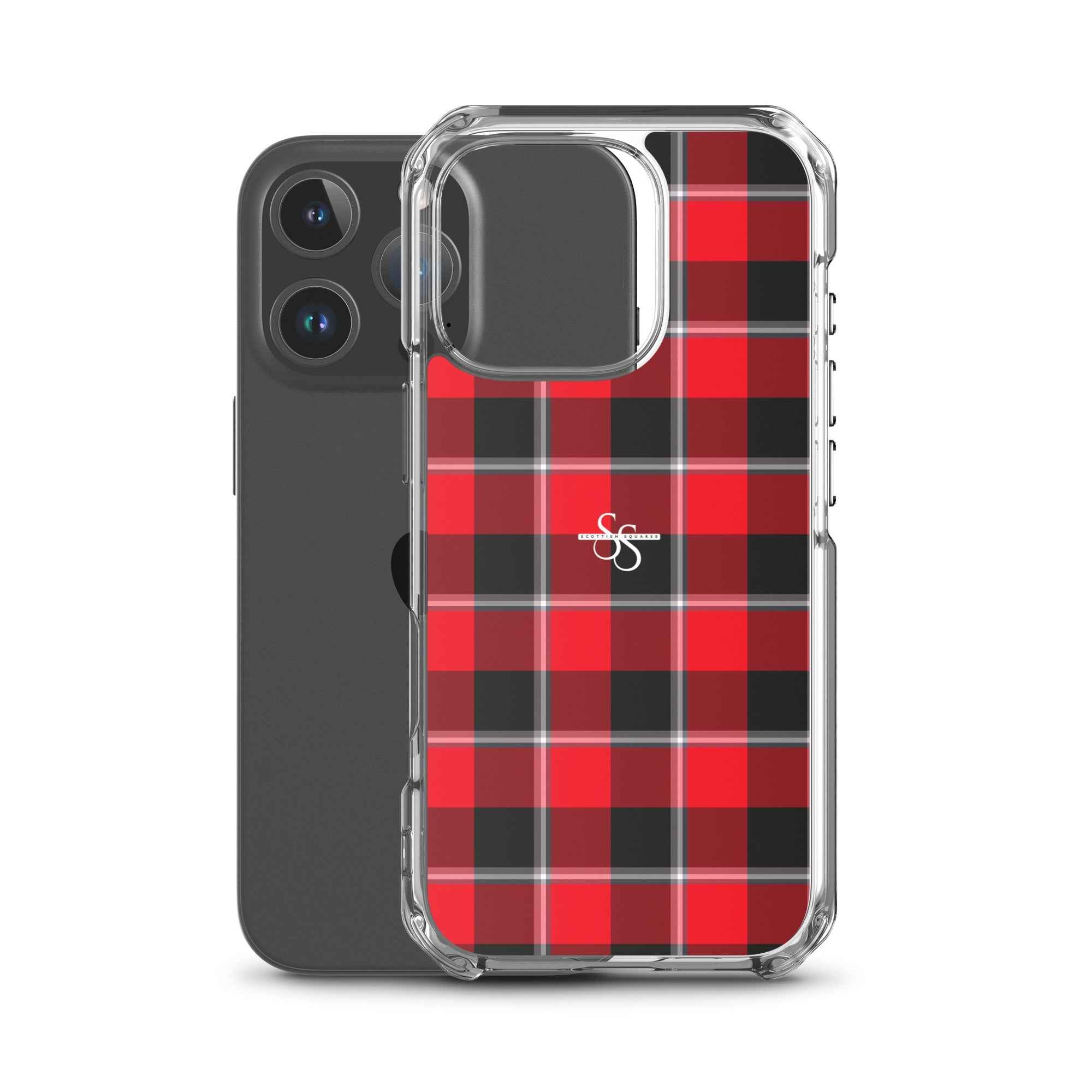 Clear Case for iPhone Red Ribbon and Heavy Metal Plaid - Scottish Squares