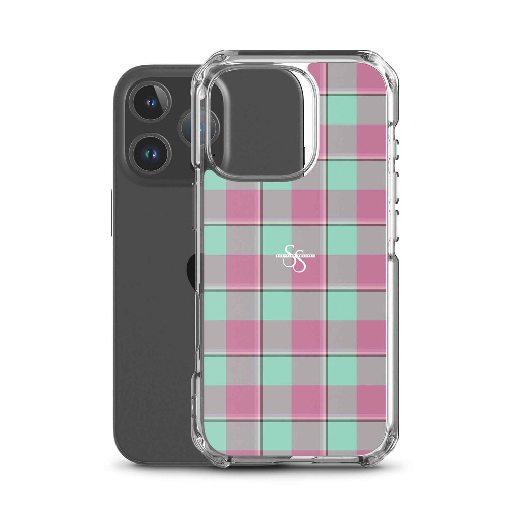 Clear Case for iPhone Vista Blue and Turkish Rose Plaid - Scottish Squares