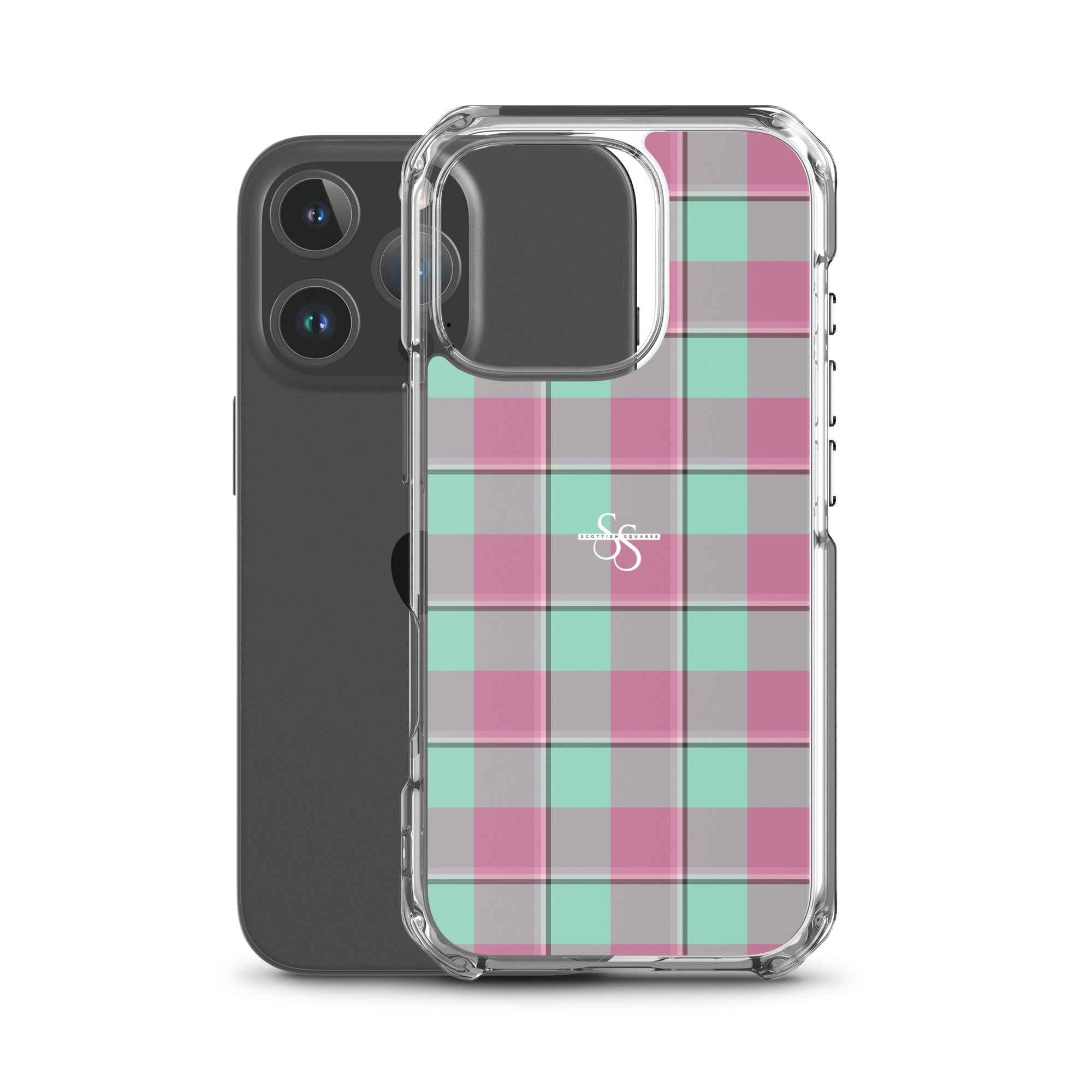 Clear Case for iPhone Vista Blue and Turkish Rose Plaid - Scottish Squares