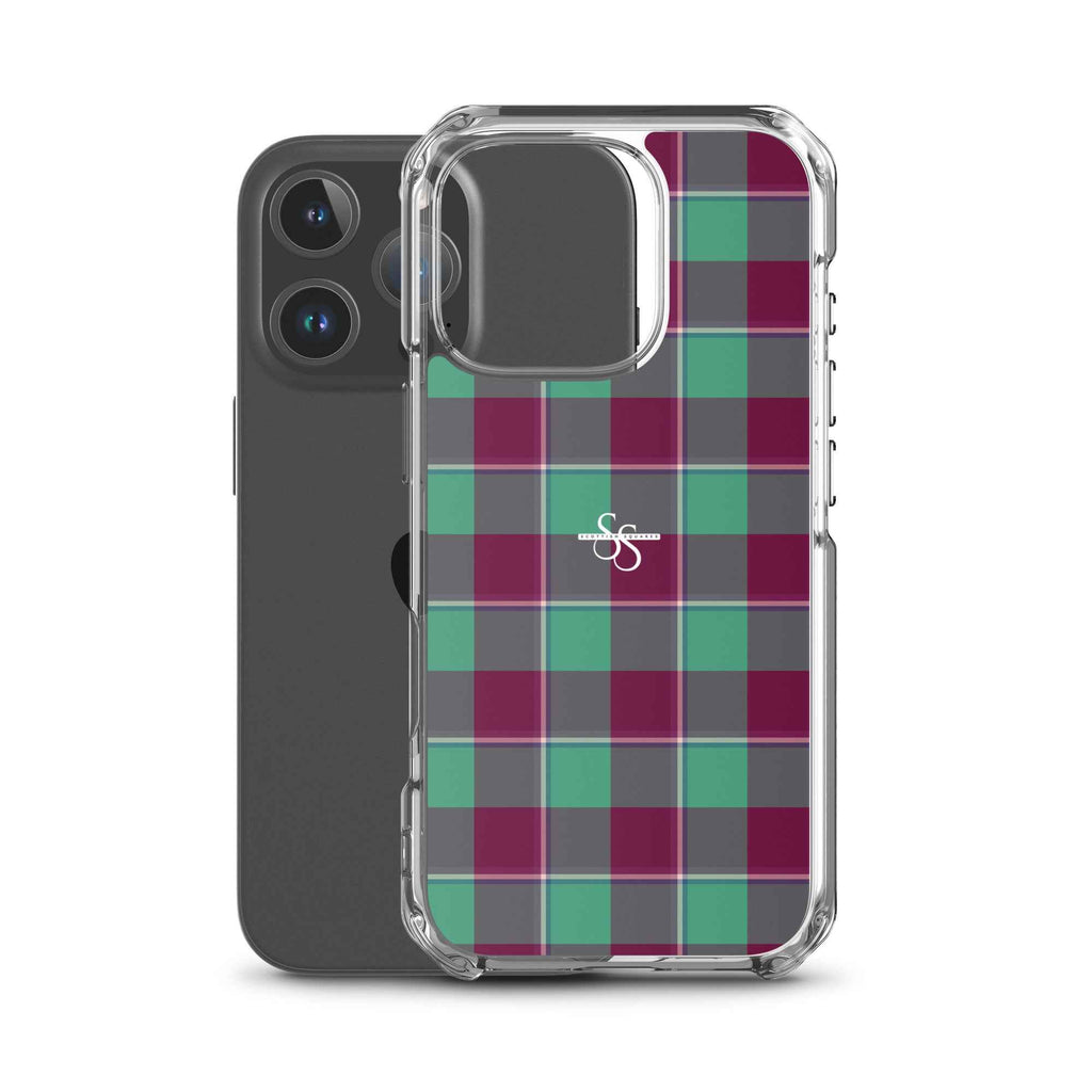 Clear Case for iPhone Ocean Green and Mulberry Wood Plaid - Scottish Squares